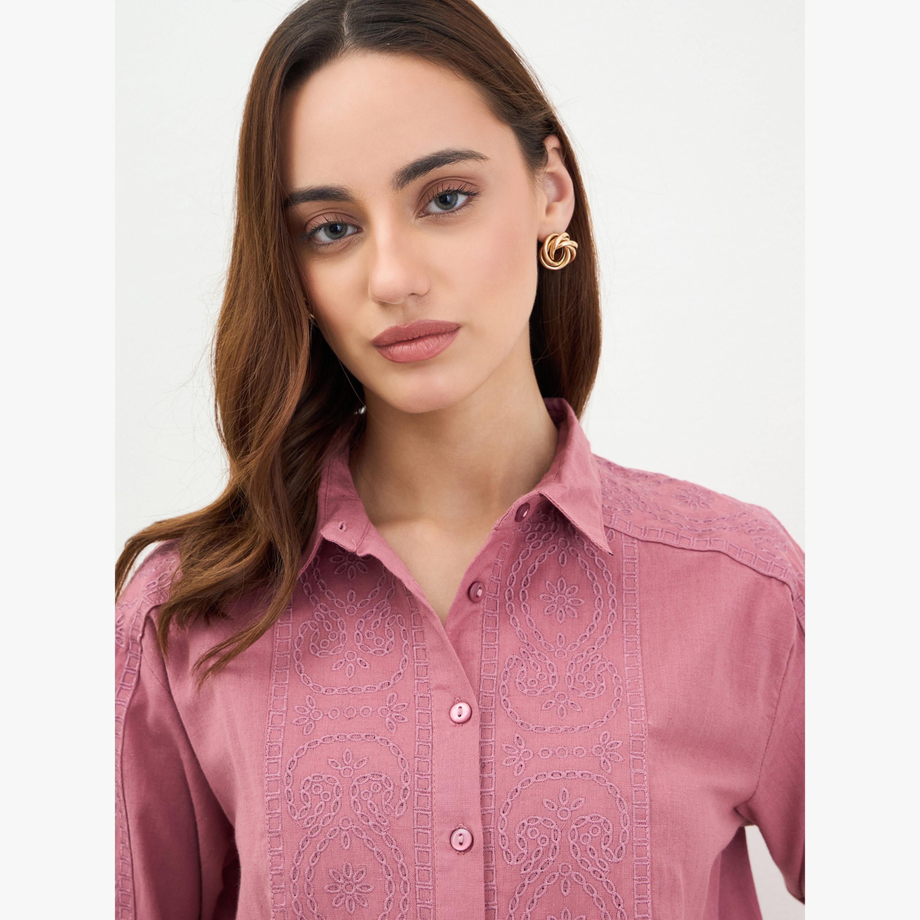 Styli Blush Pink Embroidered Long Sleeve Shirt-women-clothing-shirtsandblouses-shirts-image-4