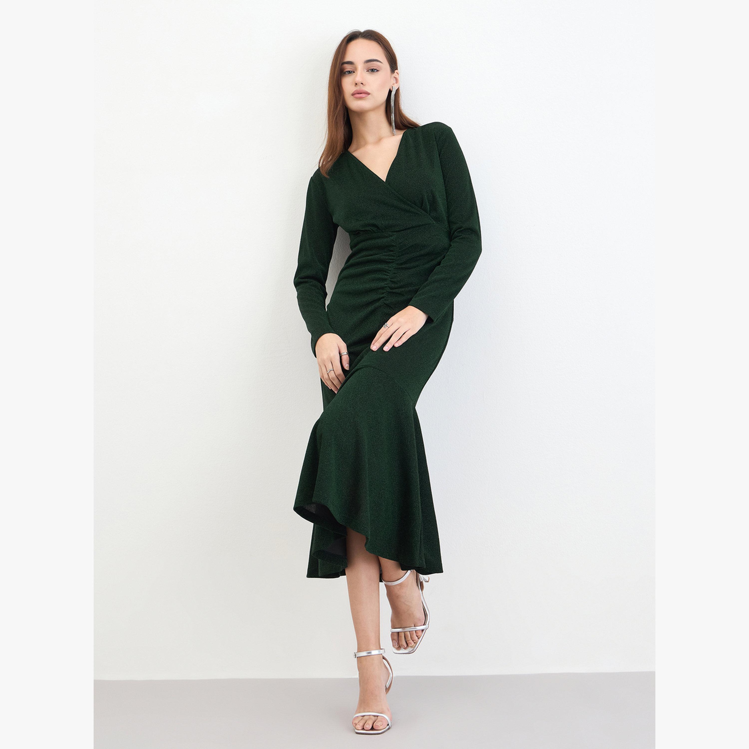 Styli Women Dark Green Mermaid Hem Midi Dress-women-clothing-dresses-image-1