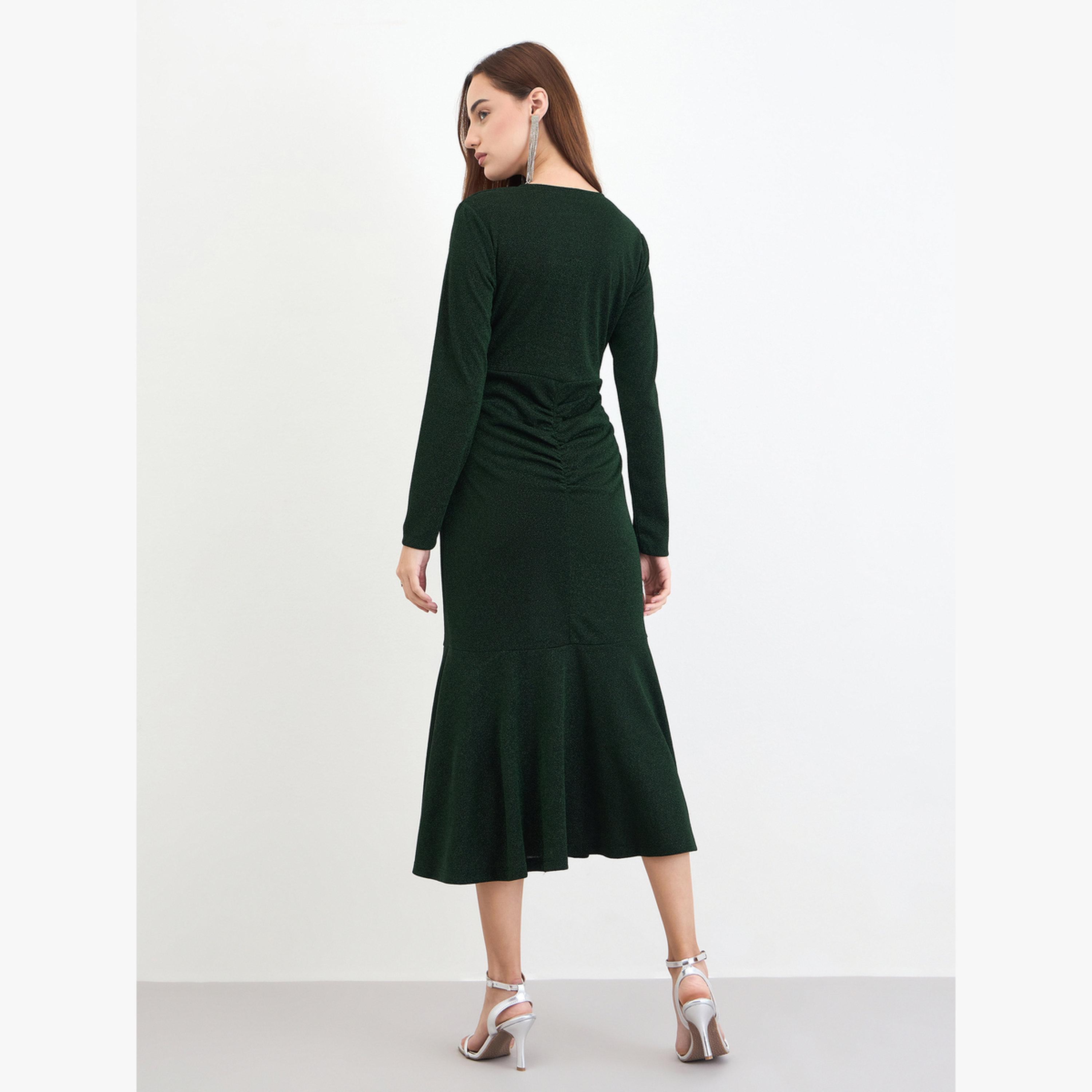 Styli Women Dark Green Mermaid Hem Midi Dress-women-clothing-dresses-image-4