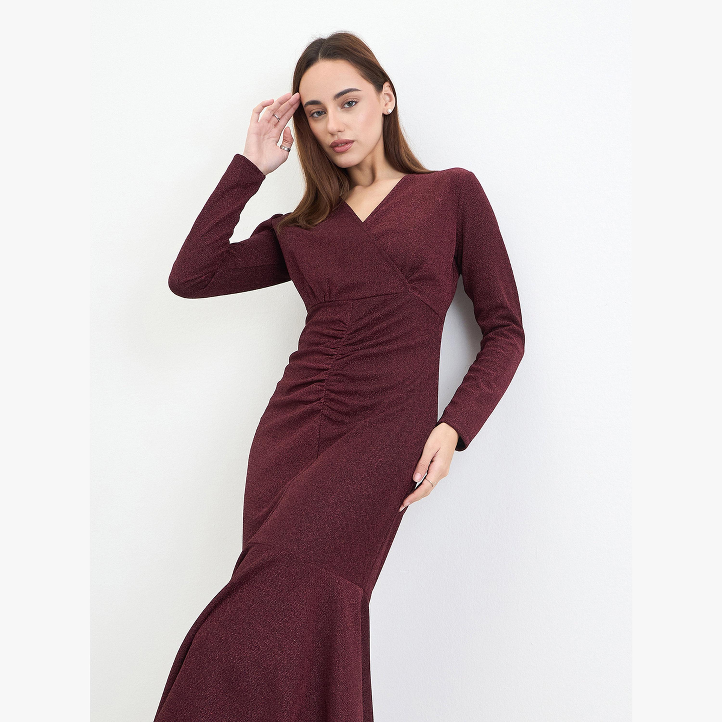 Styli Women Burgundy Mermaid Hem Midi Dress-women-clothing-dresses-image-2