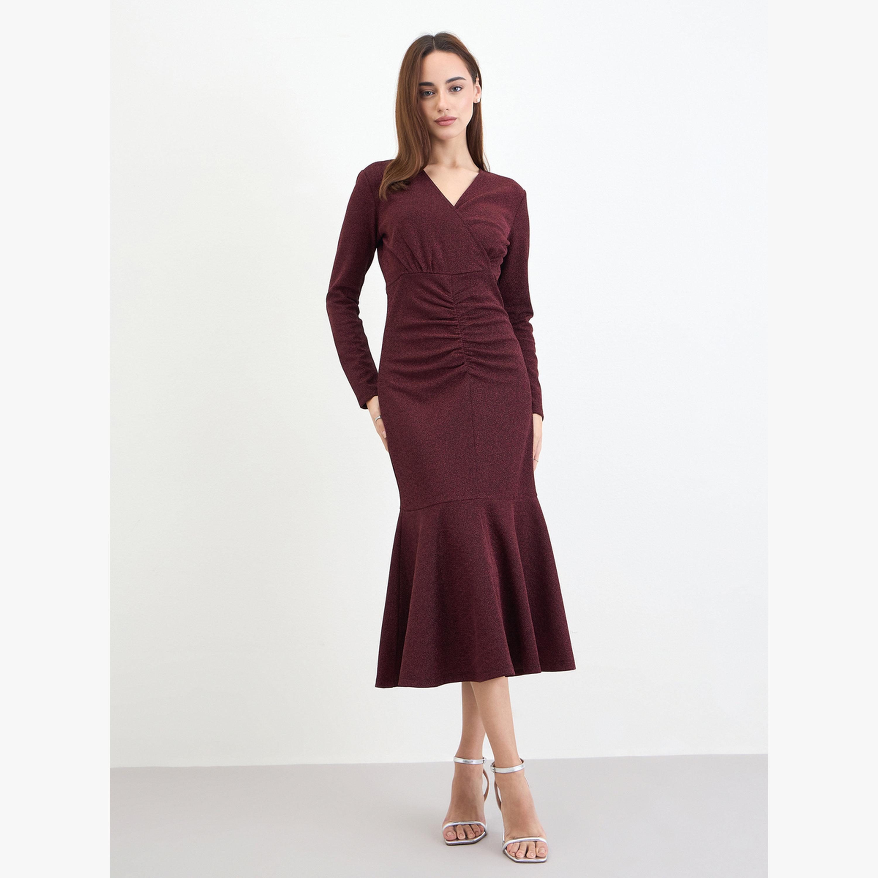 Styli Women Burgundy Mermaid Hem Midi Dress-women-clothing-dresses-image-3