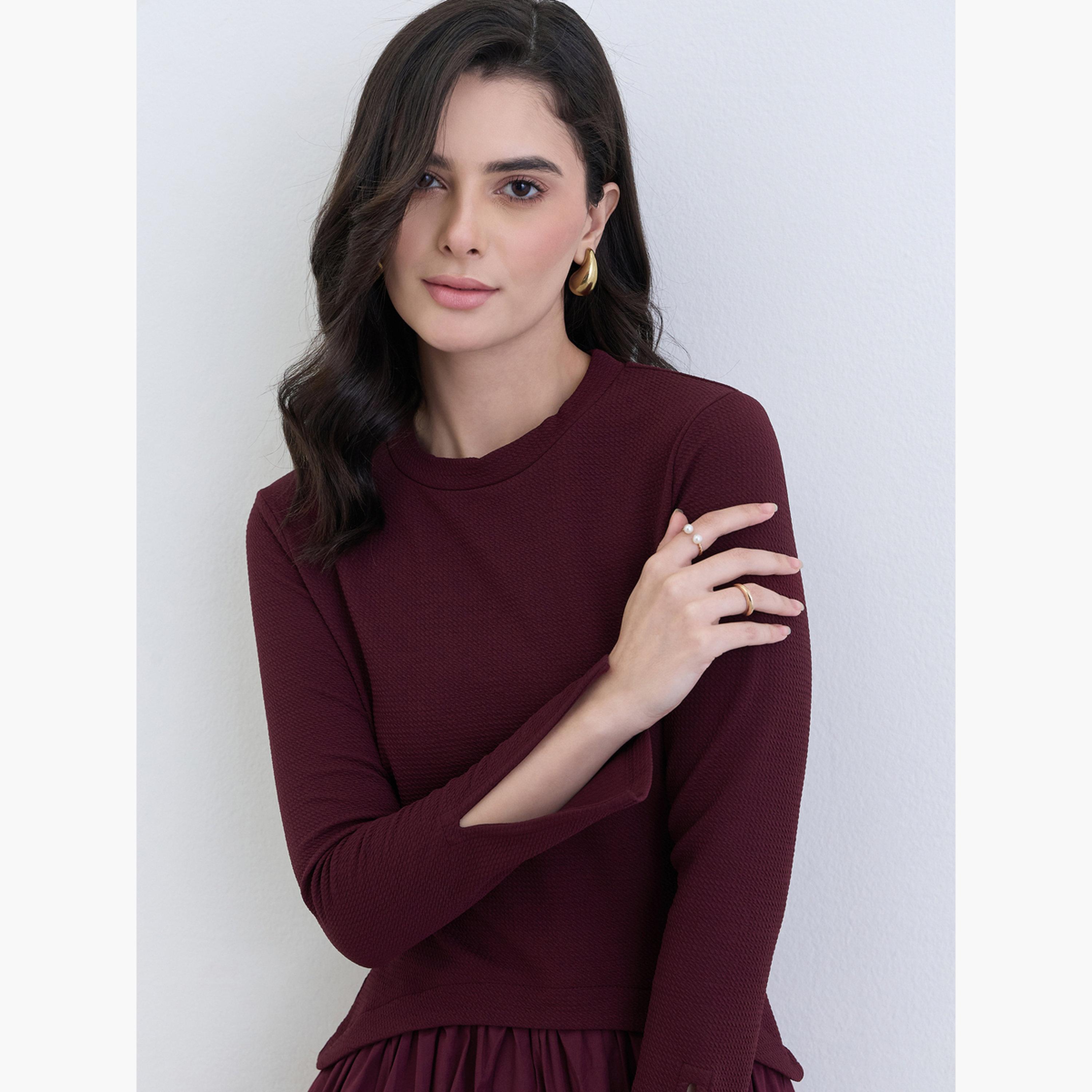 فستان ميدي بأكمام طويلة وتصميم واسع من الأسفل-women-clothing-dresses-image-4