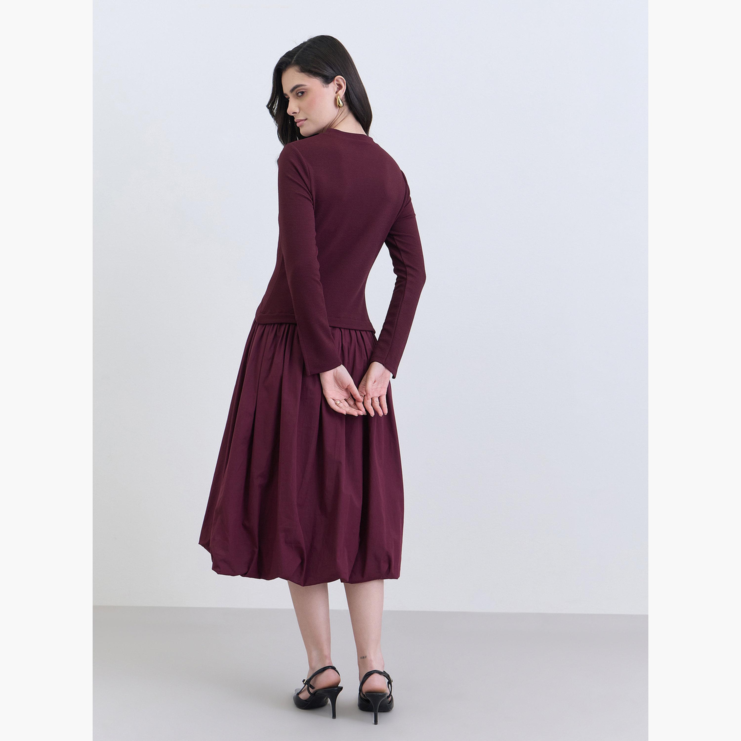 فستان ميدي بأكمام طويلة وتصميم واسع من الأسفل-women-clothing-dresses-image-5
