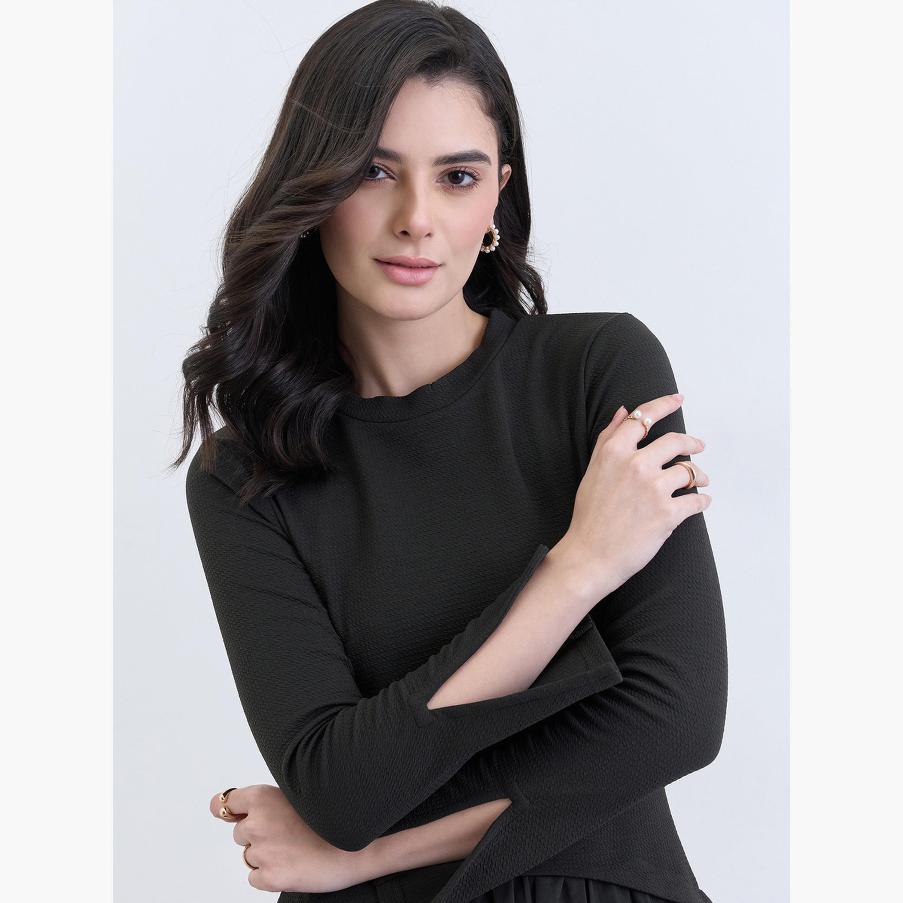 فستان ميدي بأكمام طويلة وتصميم واسع من الأسفل-women-clothing-dresses-image-4