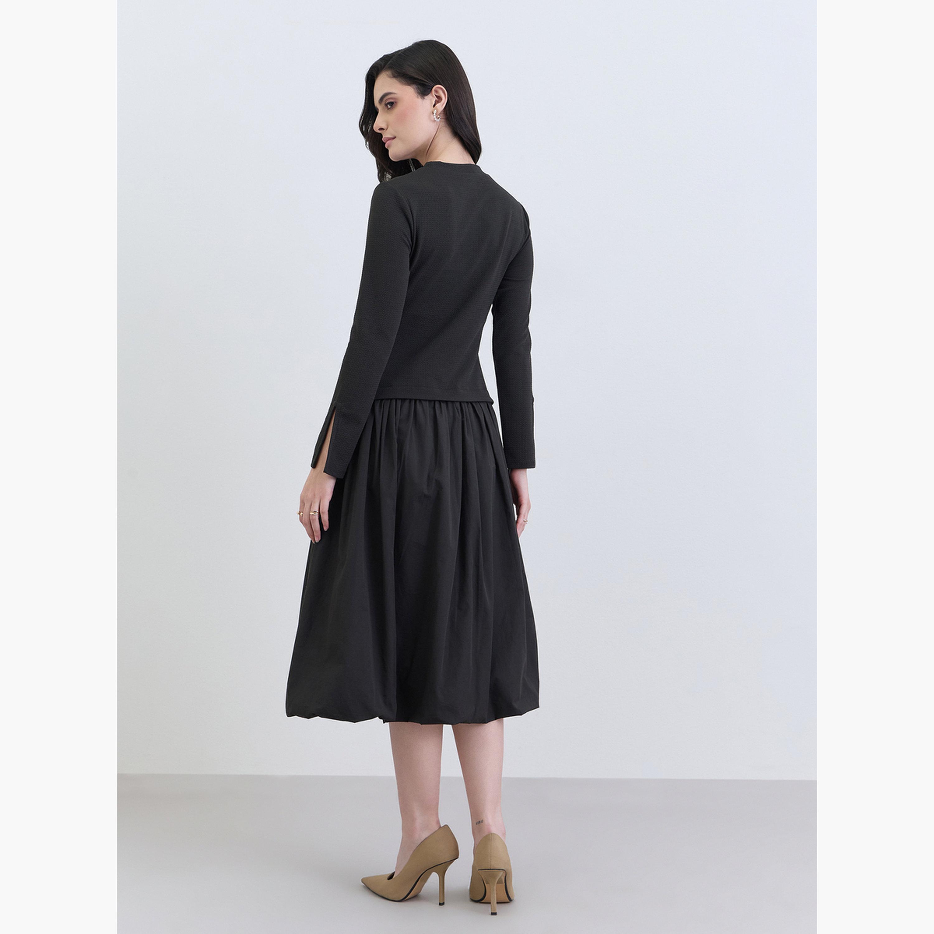 فستان ميدي بأكمام طويلة وتصميم واسع من الأسفل-women-clothing-dresses-image-5