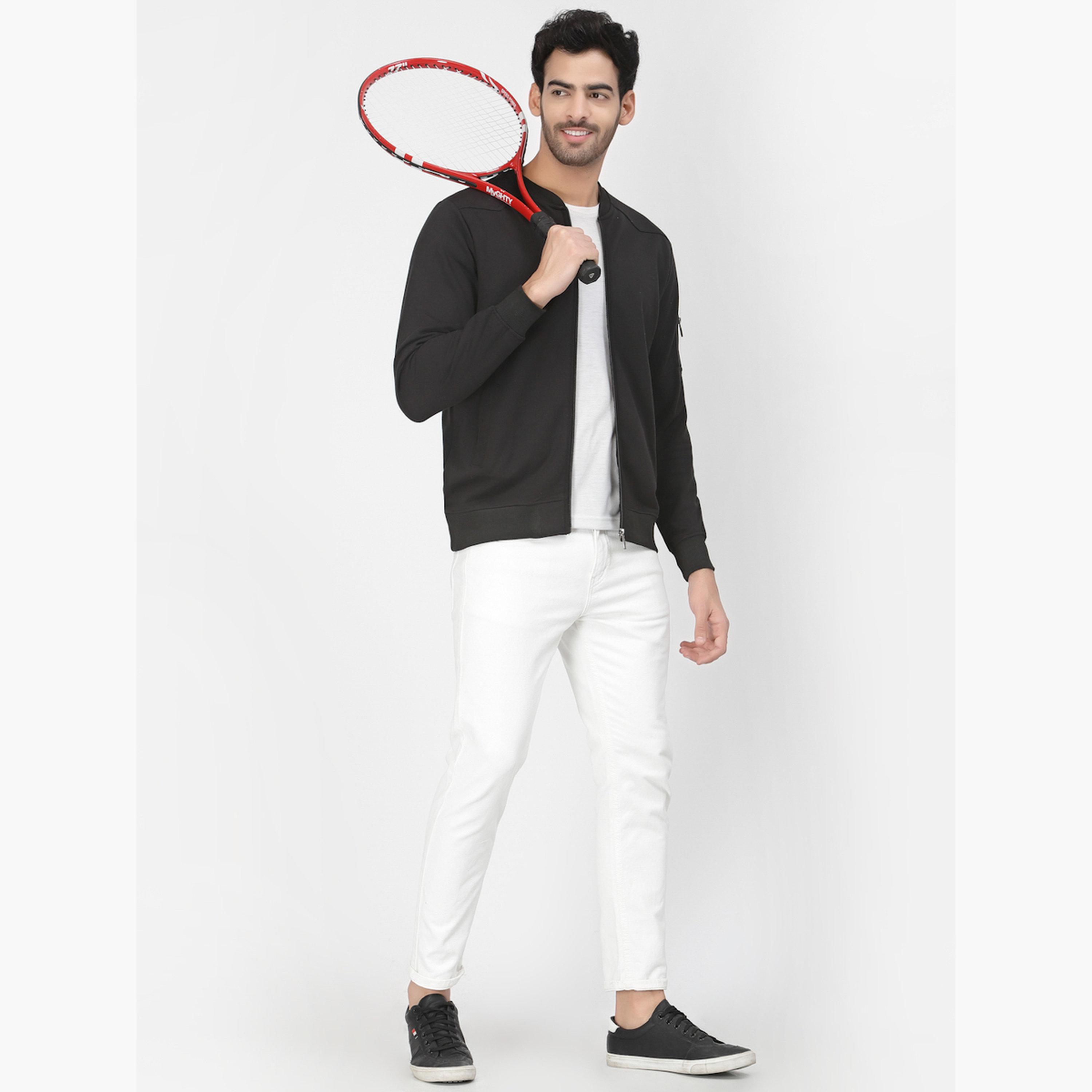 PAUSE Solid Round Neck Long Sleeves Men's Zip Through Sweatshirt-men-clothing-jacketsandblazers-jackets-image-2