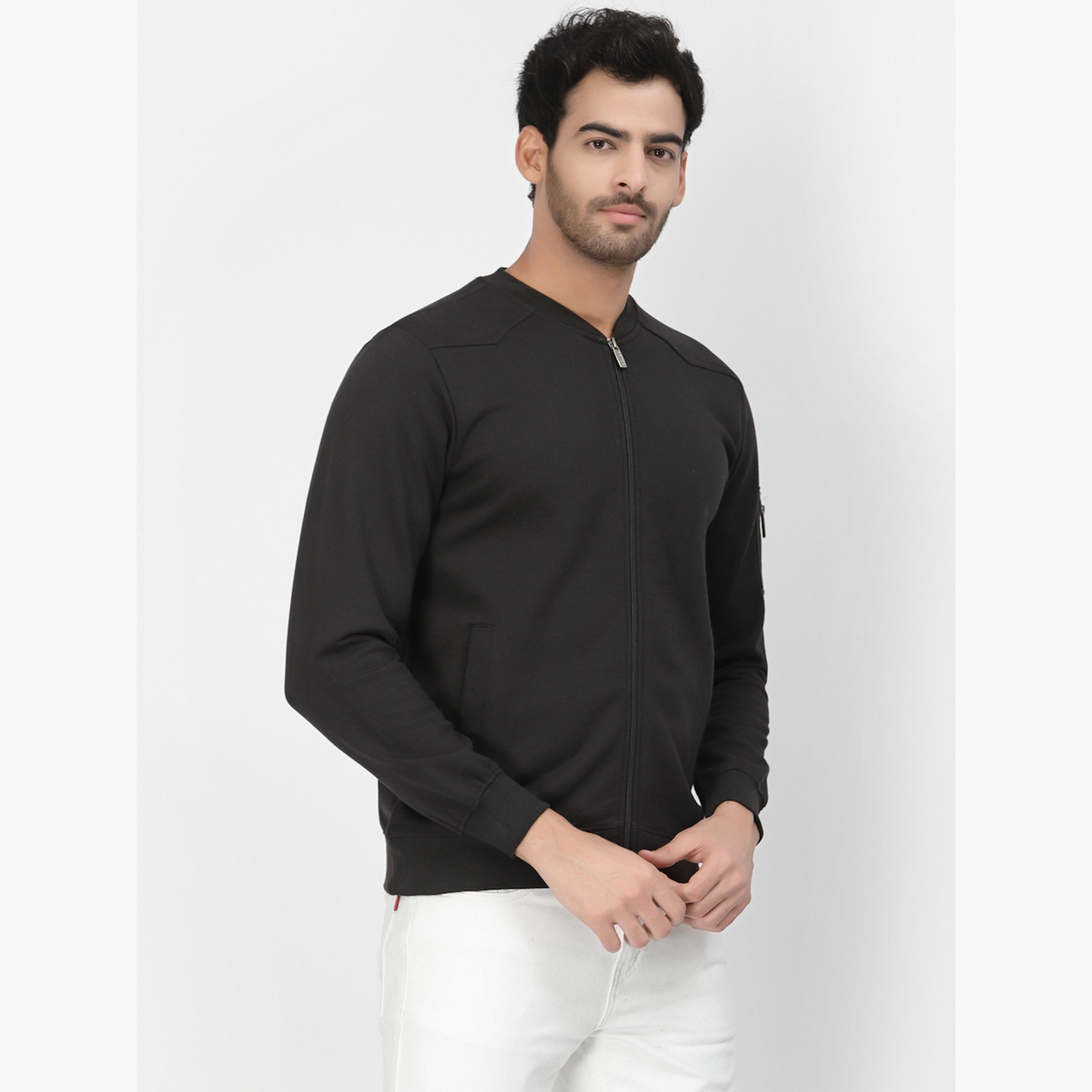 PAUSE Solid Round Neck Long Sleeves Men's Zip Through Sweatshirt-men-clothing-jacketsandblazers-jackets-image-4