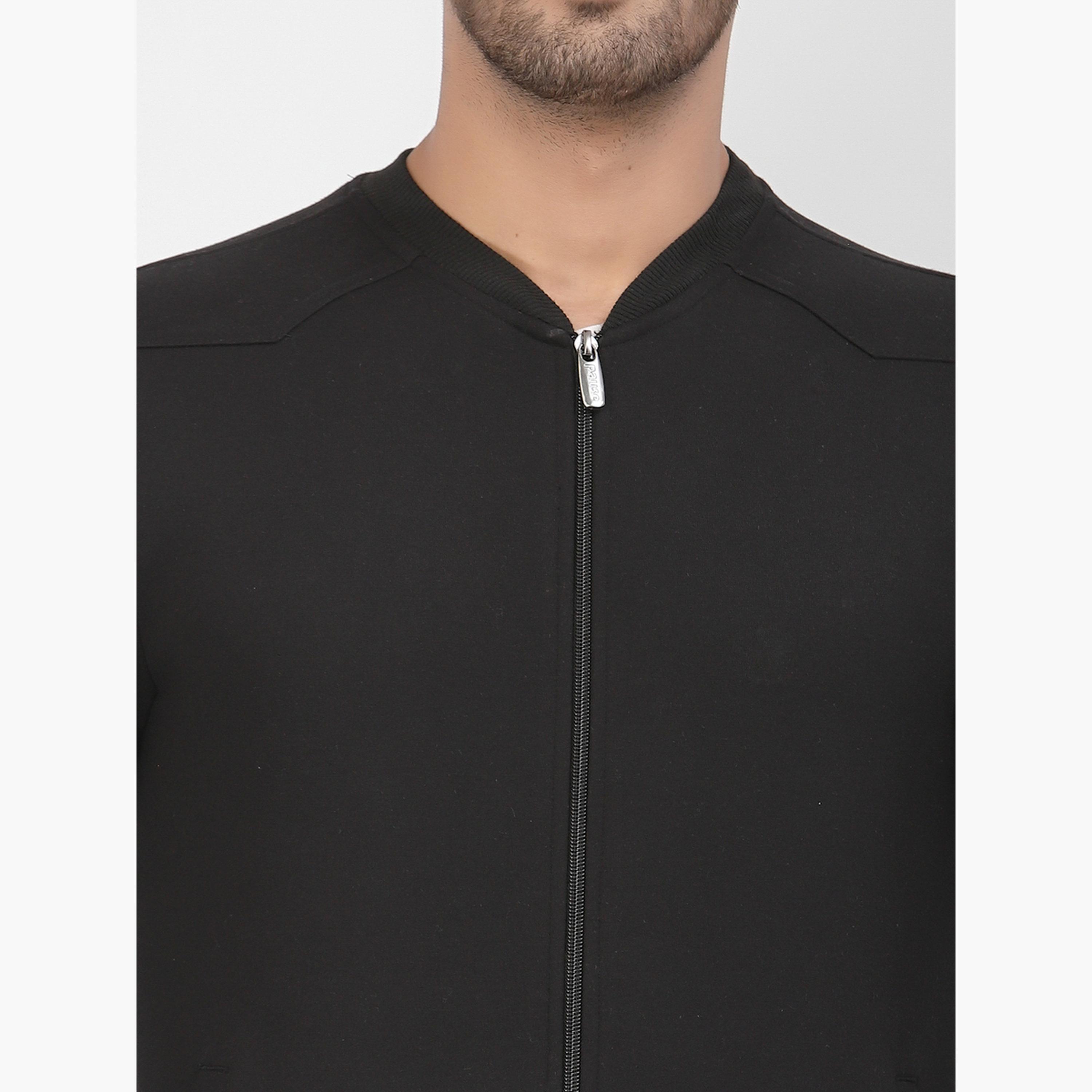 PAUSE Solid Round Neck Long Sleeves Men's Zip Through Sweatshirt-men-clothing-jacketsandblazers-jackets-image-6