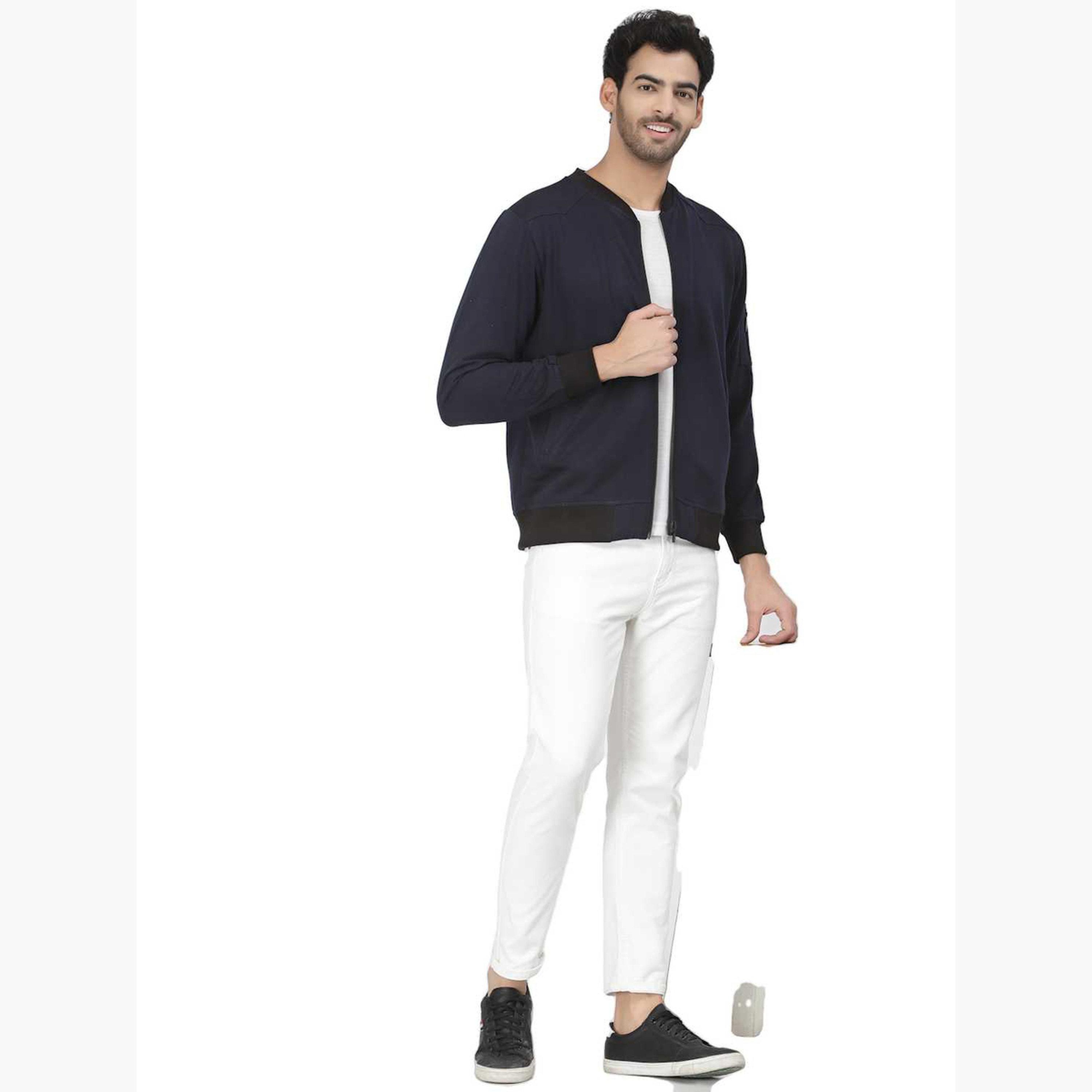 PAUSE Solid Round Neck Long Sleeves Men's Zip Through Sweatshirt-men-clothing-jacketsandblazers-jackets-image-2