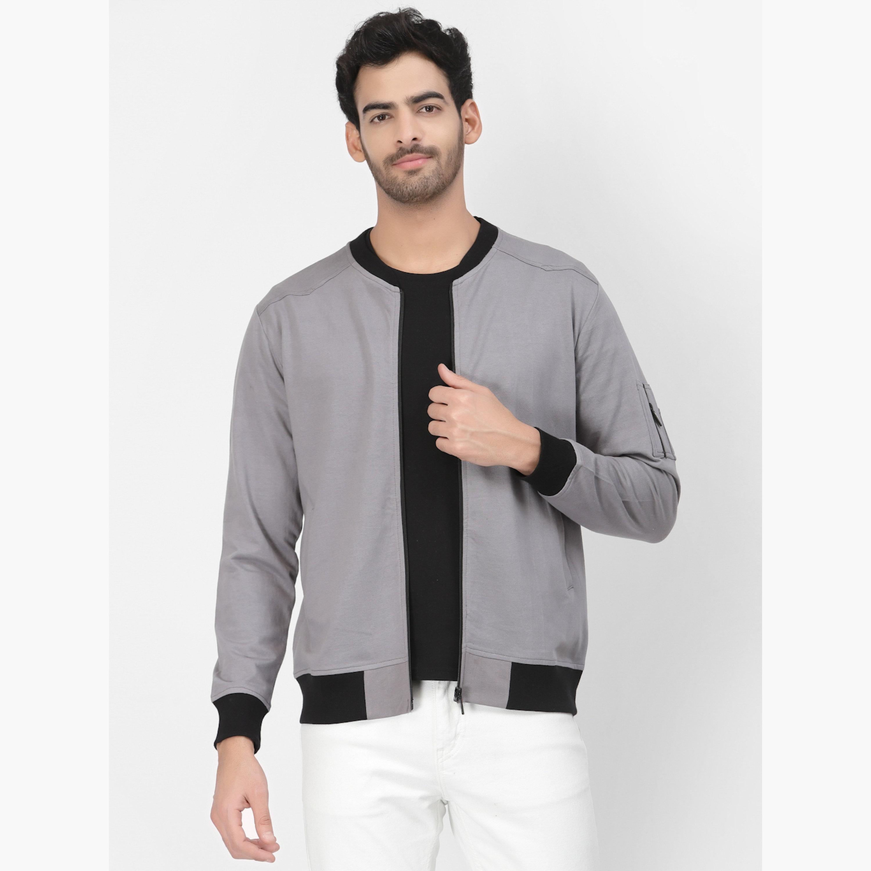 PAUSE Color Block Round Neck Long Sleeves Men's Zip Through Sweatshirt-men-clothing-jacketsandblazers-jackets-image-1