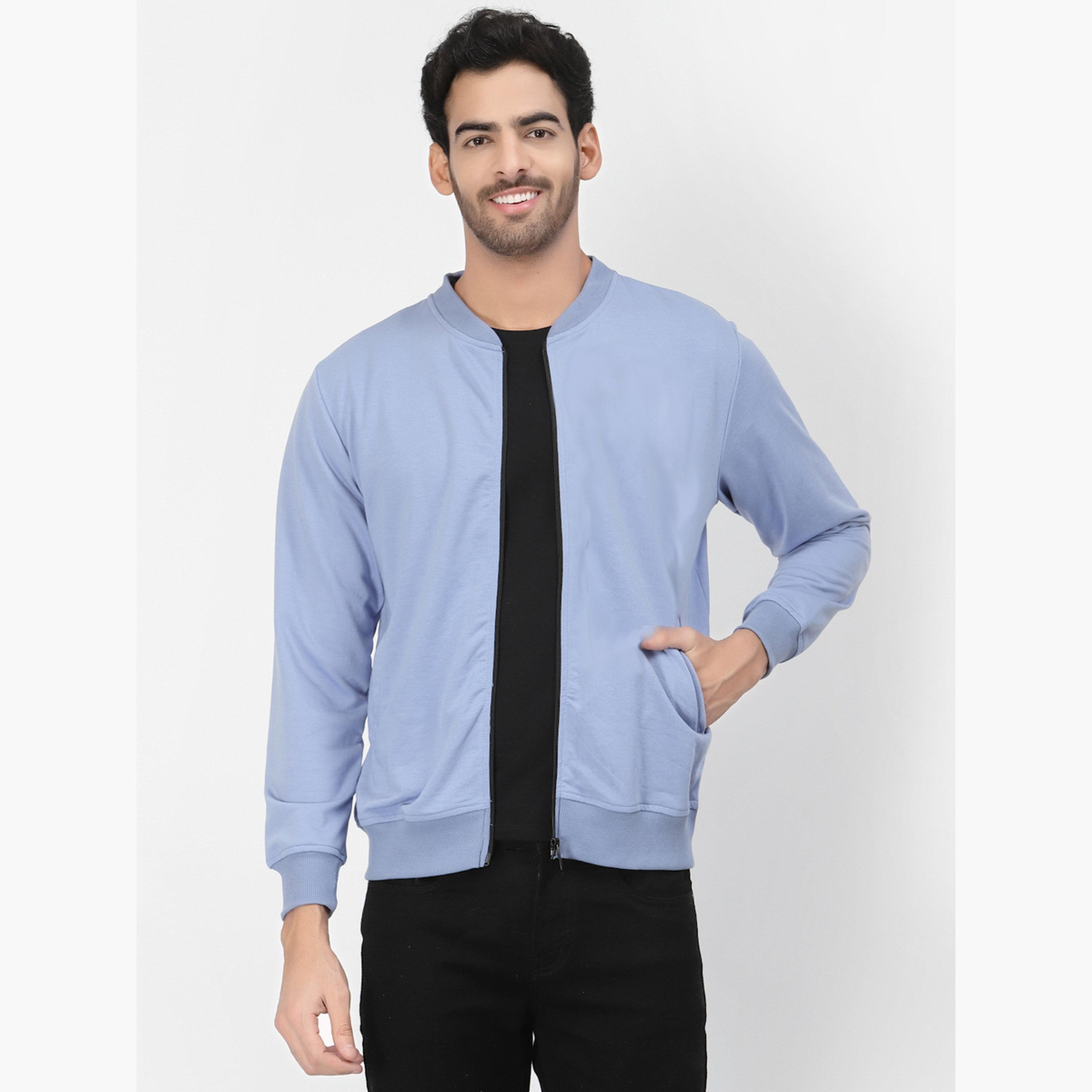 PAUSE Solid Round Neck Long Sleeves Men's Zip Through Sweatshirt-men-clothing-jacketsandblazers-jackets-image-1