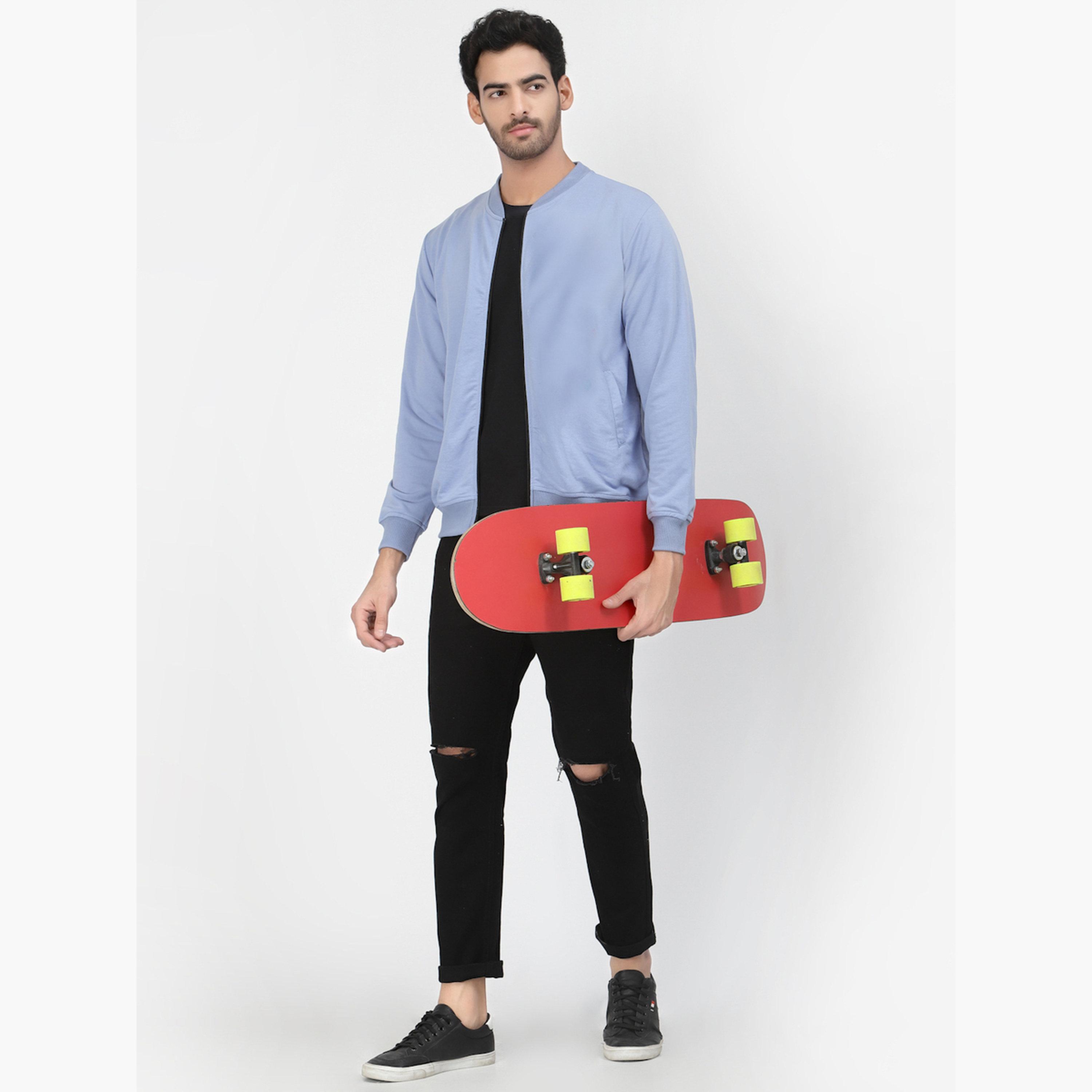 PAUSE Solid Round Neck Long Sleeves Men's Zip Through Sweatshirt-men-clothing-jacketsandblazers-jackets-image-2