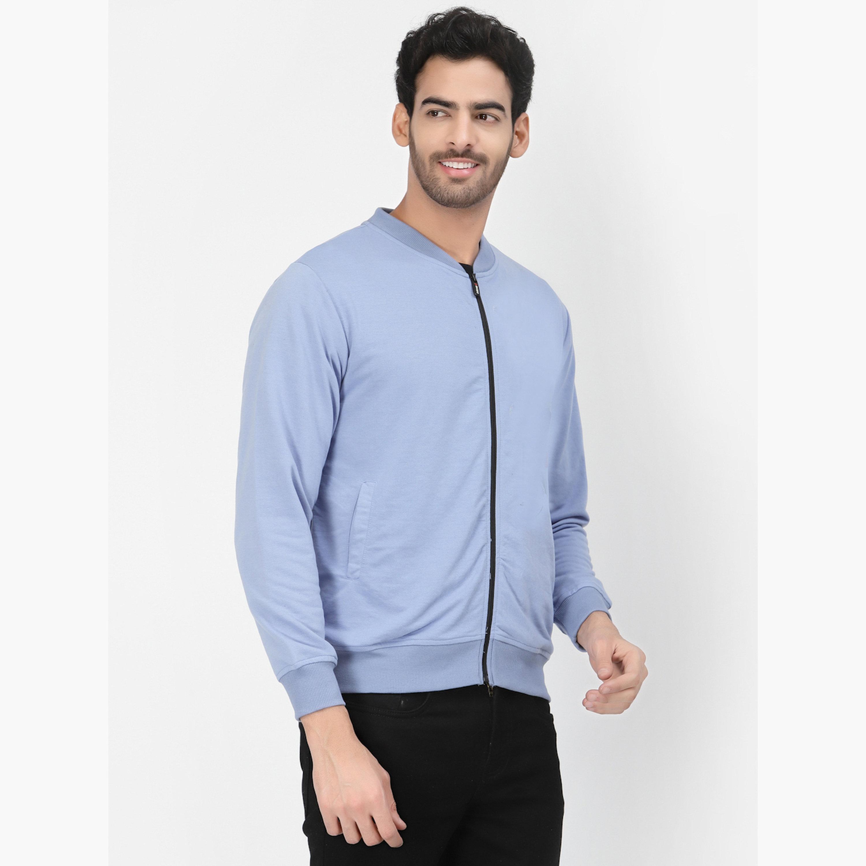 PAUSE Solid Round Neck Long Sleeves Men's Zip Through Sweatshirt-men-clothing-jacketsandblazers-jackets-image-3