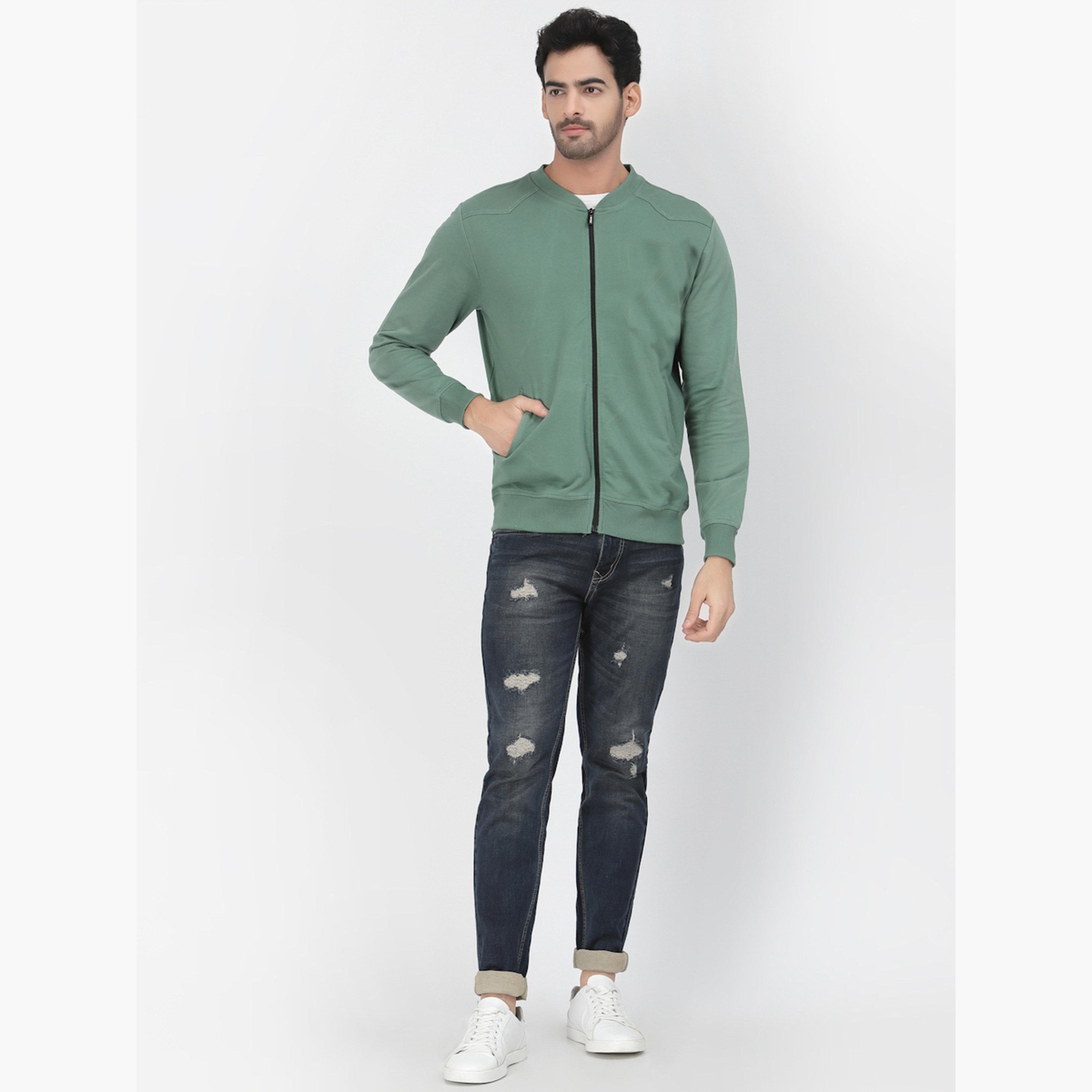 PAUSE Solid Round Neck Long Sleeves Men's Zip Through Sweatshirt-men-clothing-jacketsandblazers-jackets-image-2