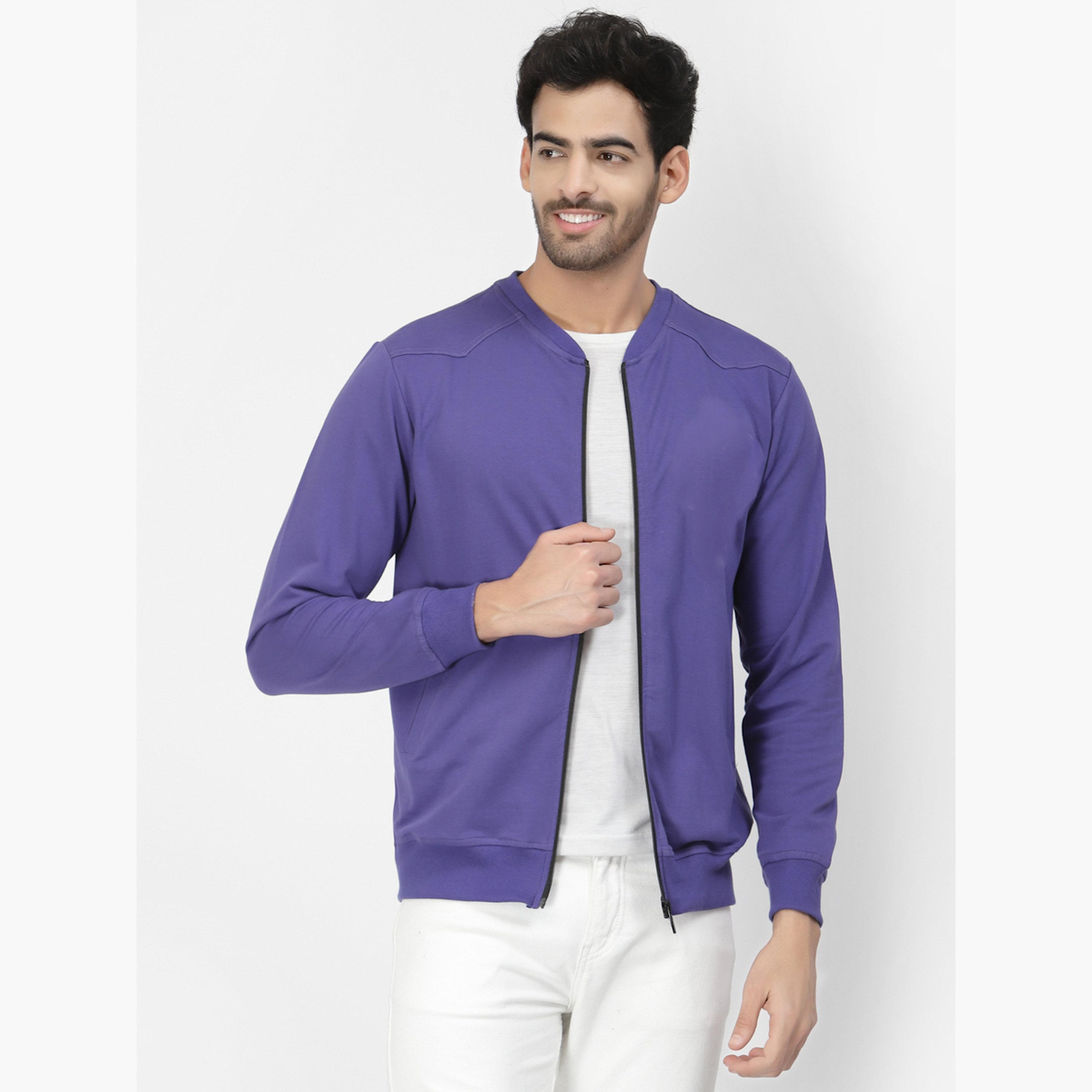 PAUSE Solid Round Neck Long Sleeves Men's Zip Through Sweatshirt-men-clothing-jacketsandblazers-jackets-image-1