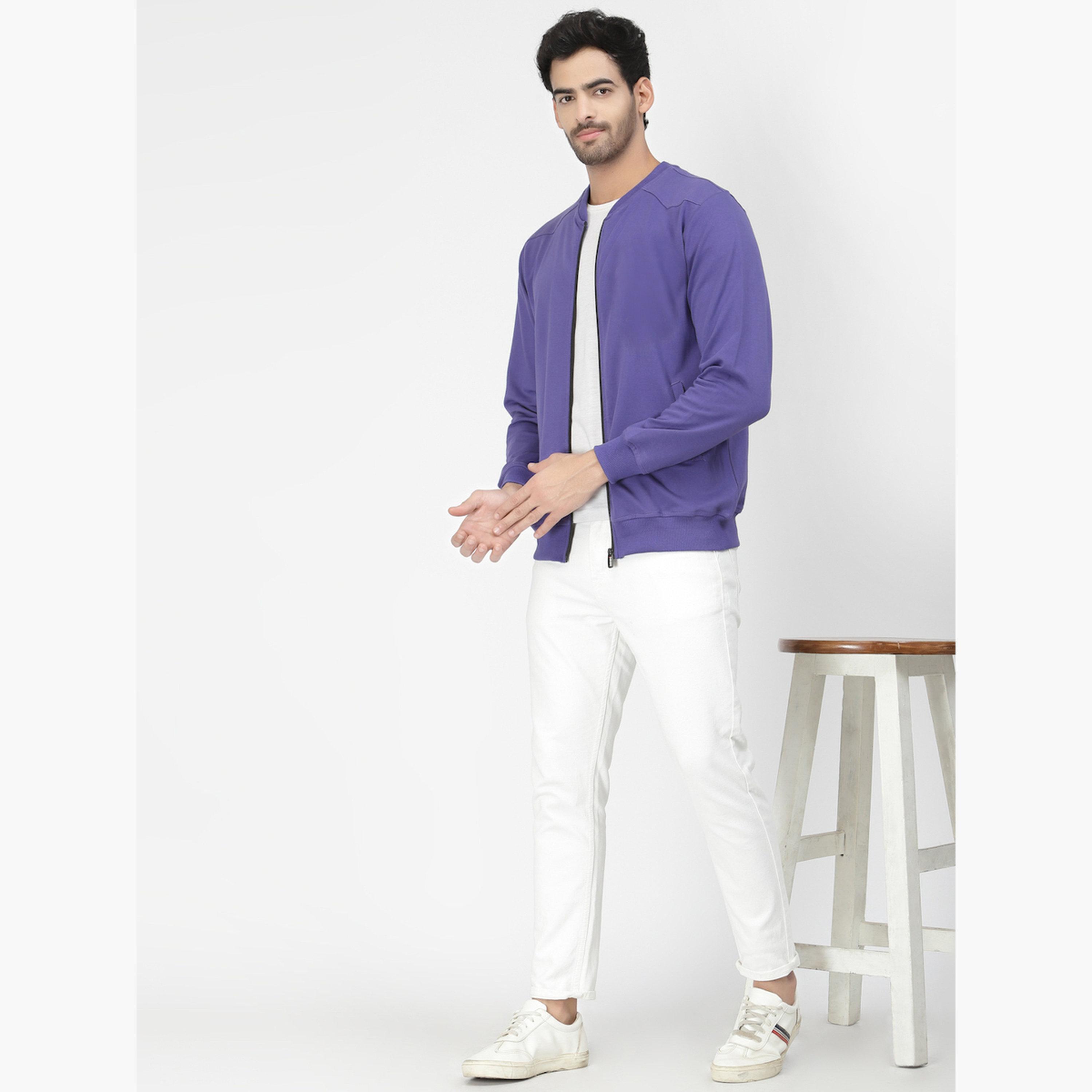 PAUSE Solid Round Neck Long Sleeves Men's Zip Through Sweatshirt-men-clothing-jacketsandblazers-jackets-image-2