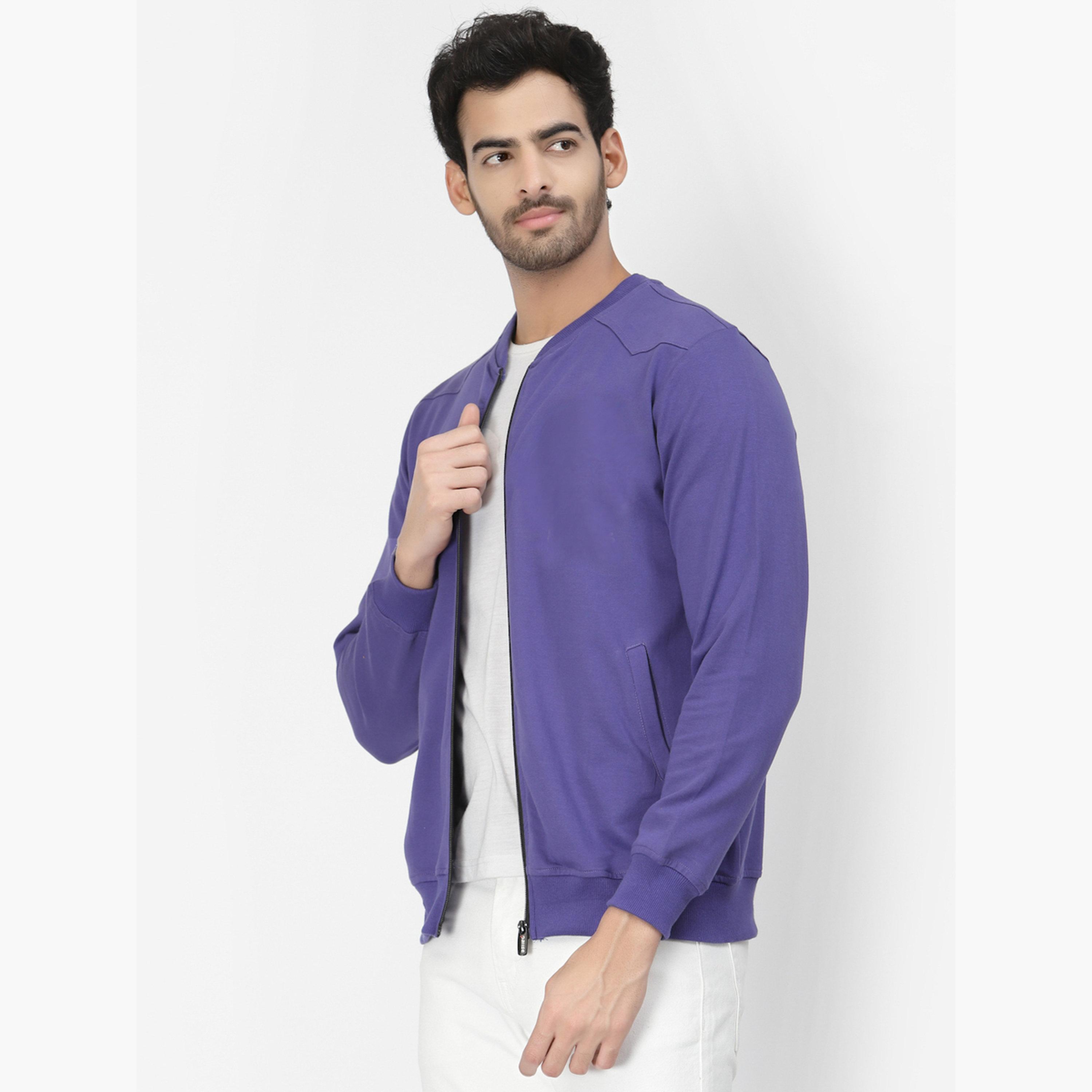 PAUSE Solid Round Neck Long Sleeves Men's Zip Through Sweatshirt-men-clothing-jacketsandblazers-jackets-image-4