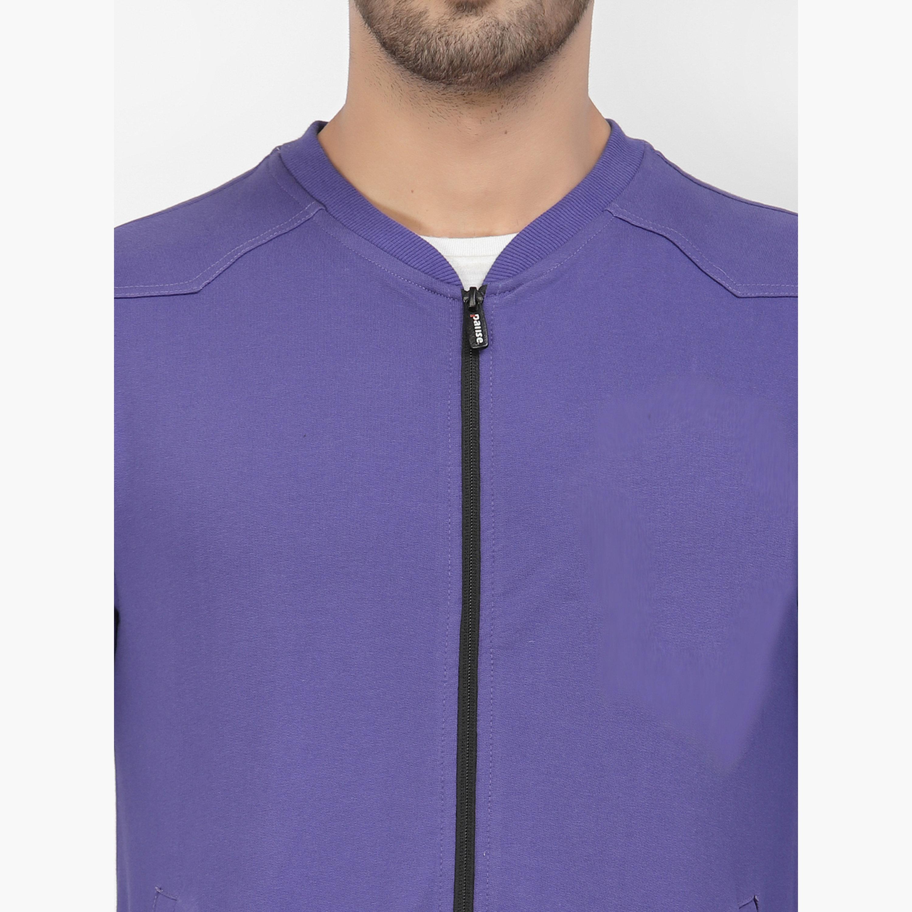 PAUSE Solid Round Neck Long Sleeves Men's Zip Through Sweatshirt-men-clothing-jacketsandblazers-jackets-image-5