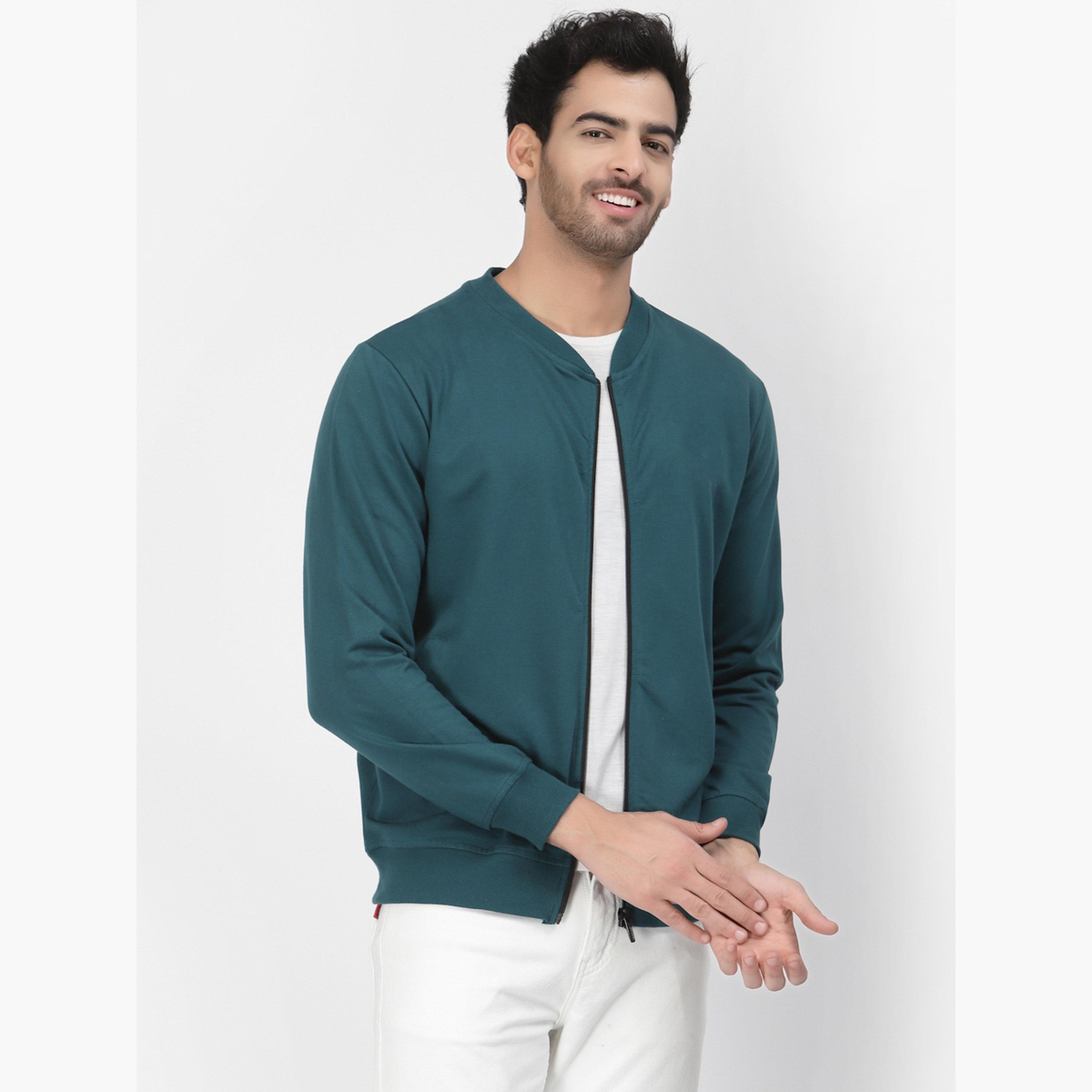 PAUSE Solid Round Neck Long Sleeves Men's Zip Through Sweatshirt-men-clothing-jacketsandblazers-jackets-image-1