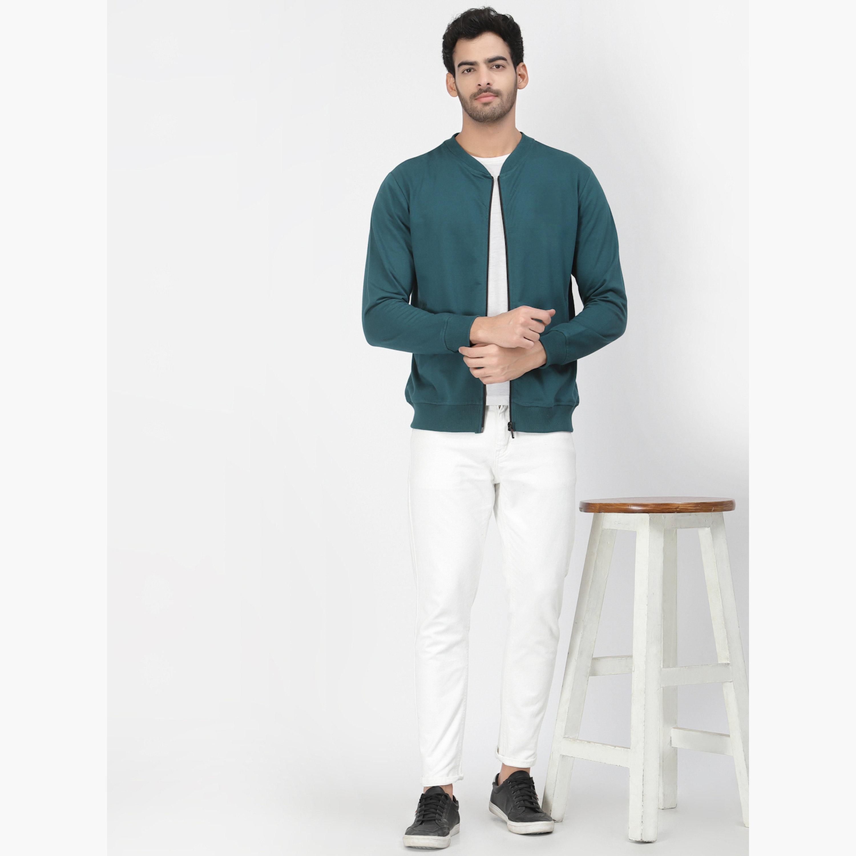 PAUSE Solid Round Neck Long Sleeves Men's Zip Through Sweatshirt-men-clothing-jacketsandblazers-jackets-image-2