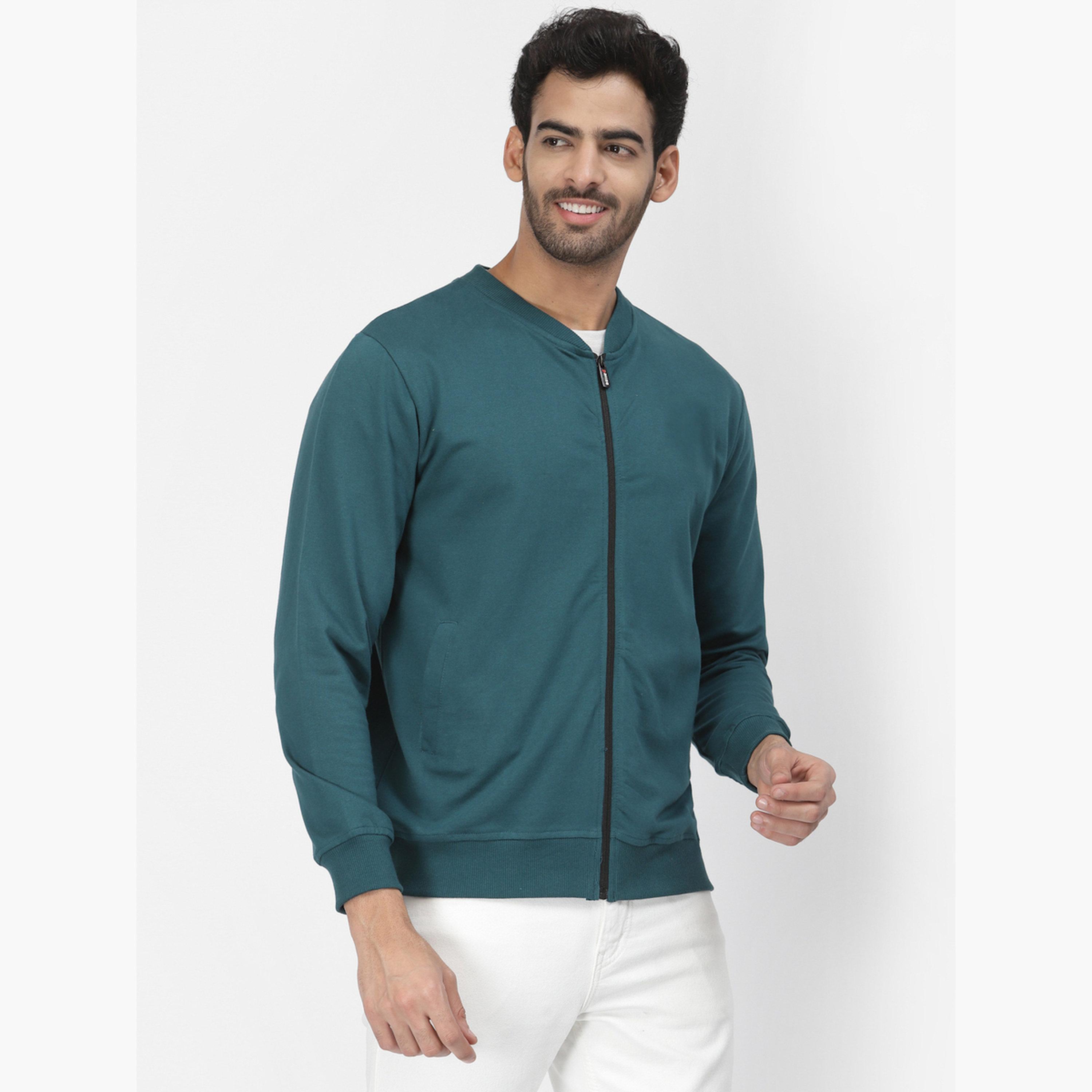 PAUSE Solid Round Neck Long Sleeves Men's Zip Through Sweatshirt-men-clothing-jacketsandblazers-jackets-image-3