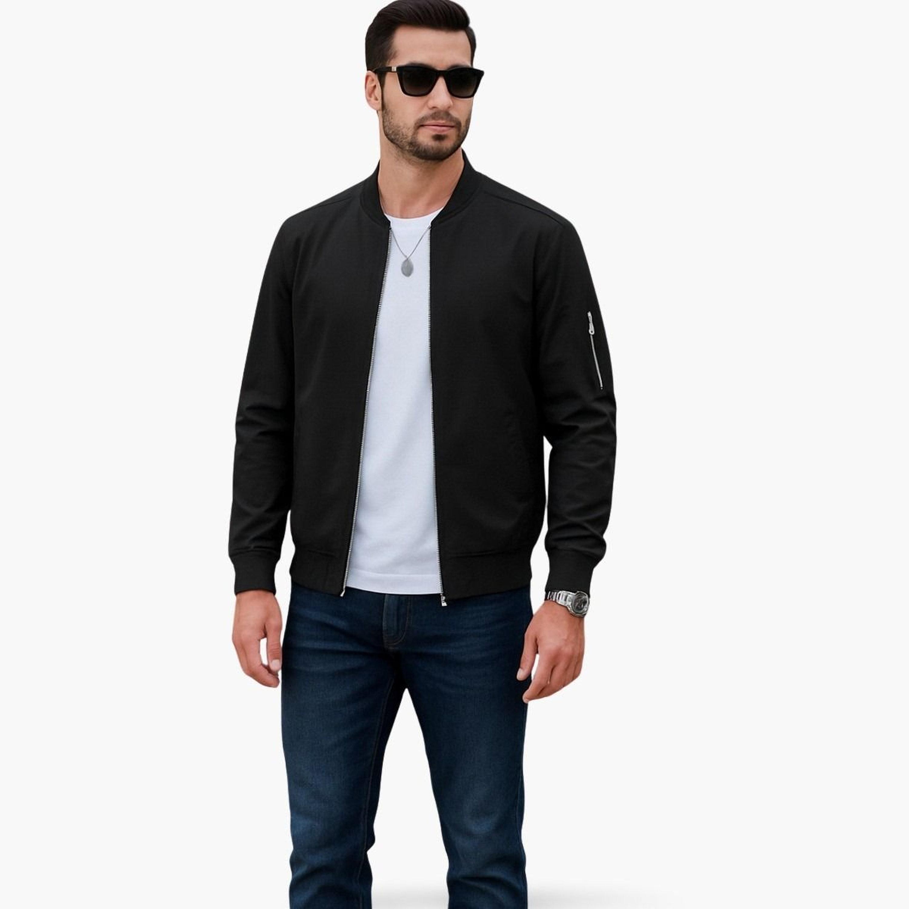 PAUSE Solid Round Neck Long Sleeves Men's Zip Through Sweatshirt-men-clothing-jacketsandblazers-jackets-image-1