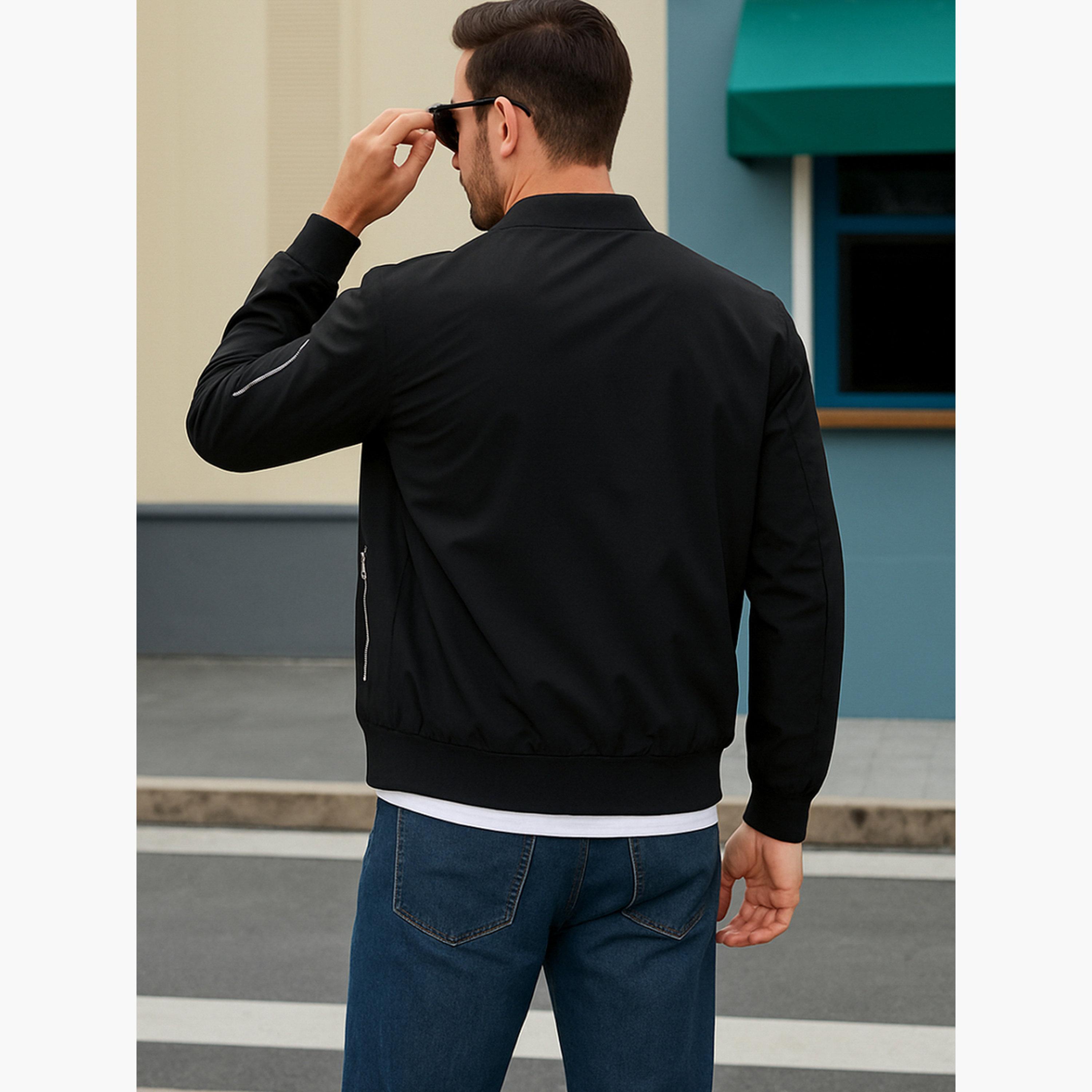 PAUSE Solid Round Neck Long Sleeves Men's Zip Through Sweatshirt-men-clothing-jacketsandblazers-jackets-image-3