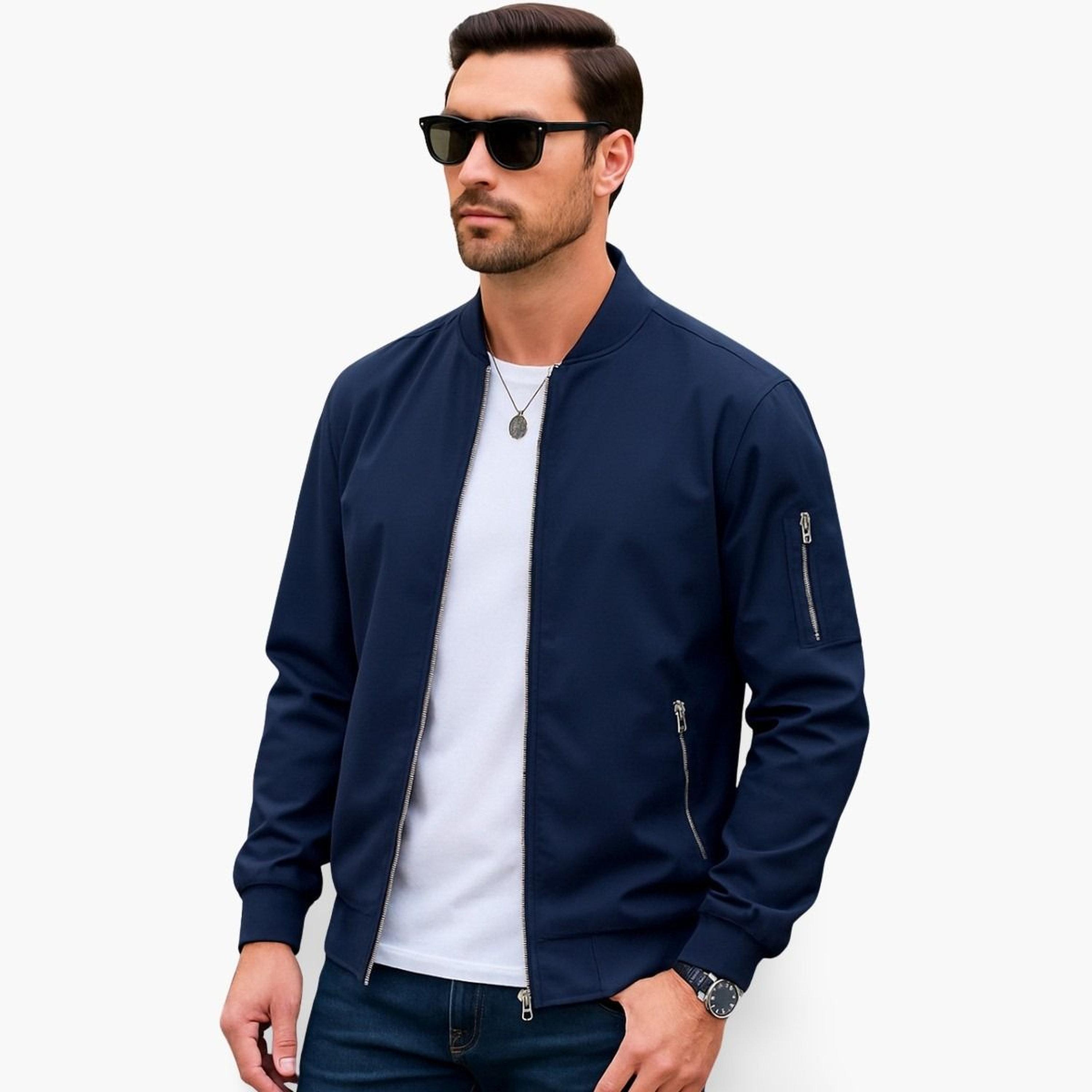 PAUSE Solid Round Neck Long Sleeves Men's Zip Through Sweatshirt-men-clothing-jacketsandblazers-jackets-image-1