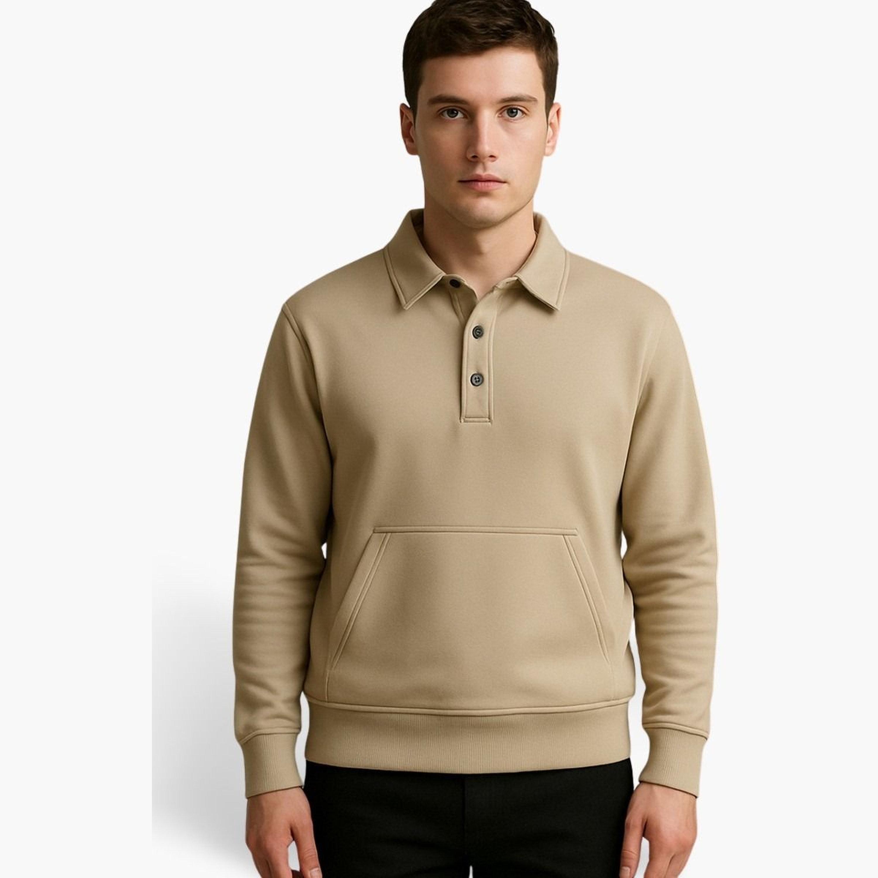 PAUSE PAUSE Solid Collared Long Sleeves Men's Nylon Sweatshirt-men-clothing-tshirtsandpolos-polos-image-1