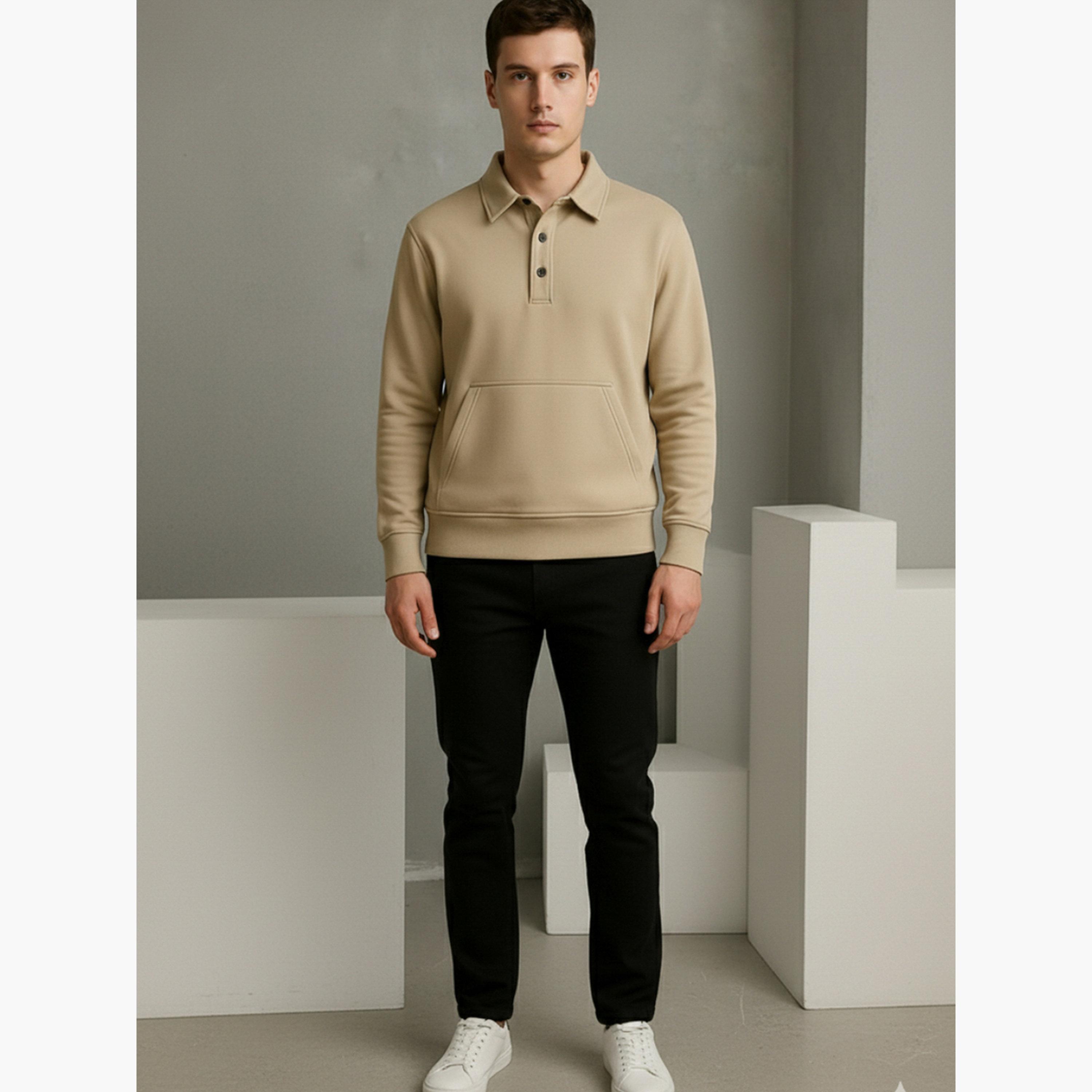 PAUSE PAUSE Solid Collared Long Sleeves Men's Nylon Sweatshirt-men-clothing-tshirtsandpolos-polos-image-2