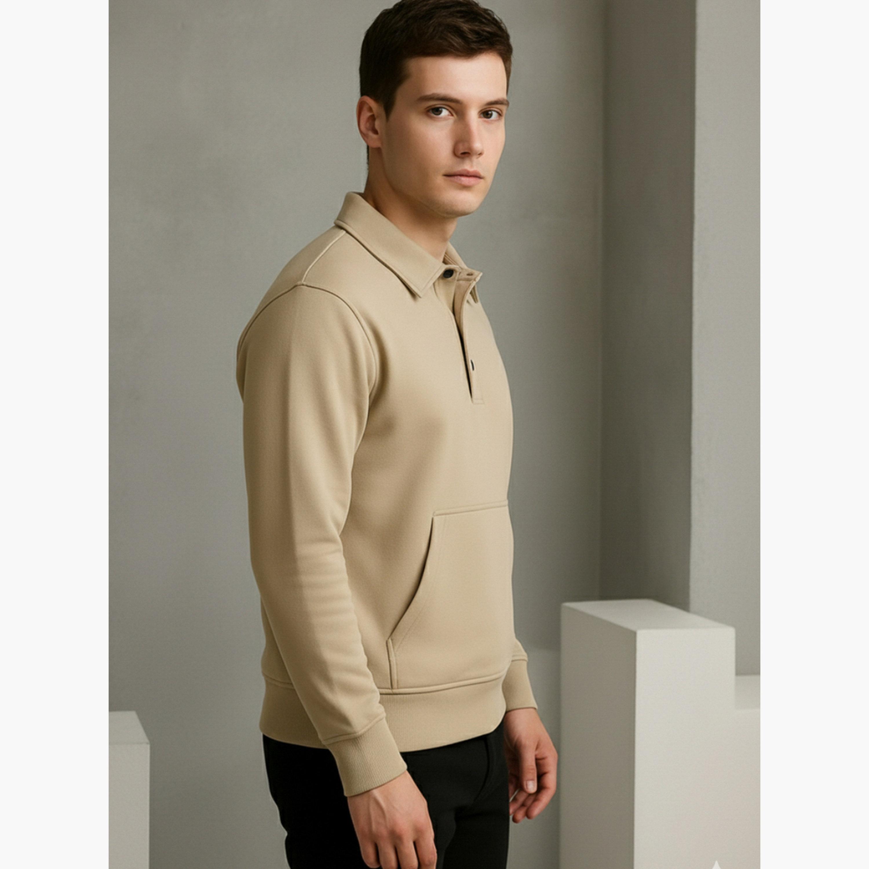 PAUSE PAUSE Solid Collared Long Sleeves Men's Nylon Sweatshirt-men-clothing-tshirtsandpolos-polos-image-4