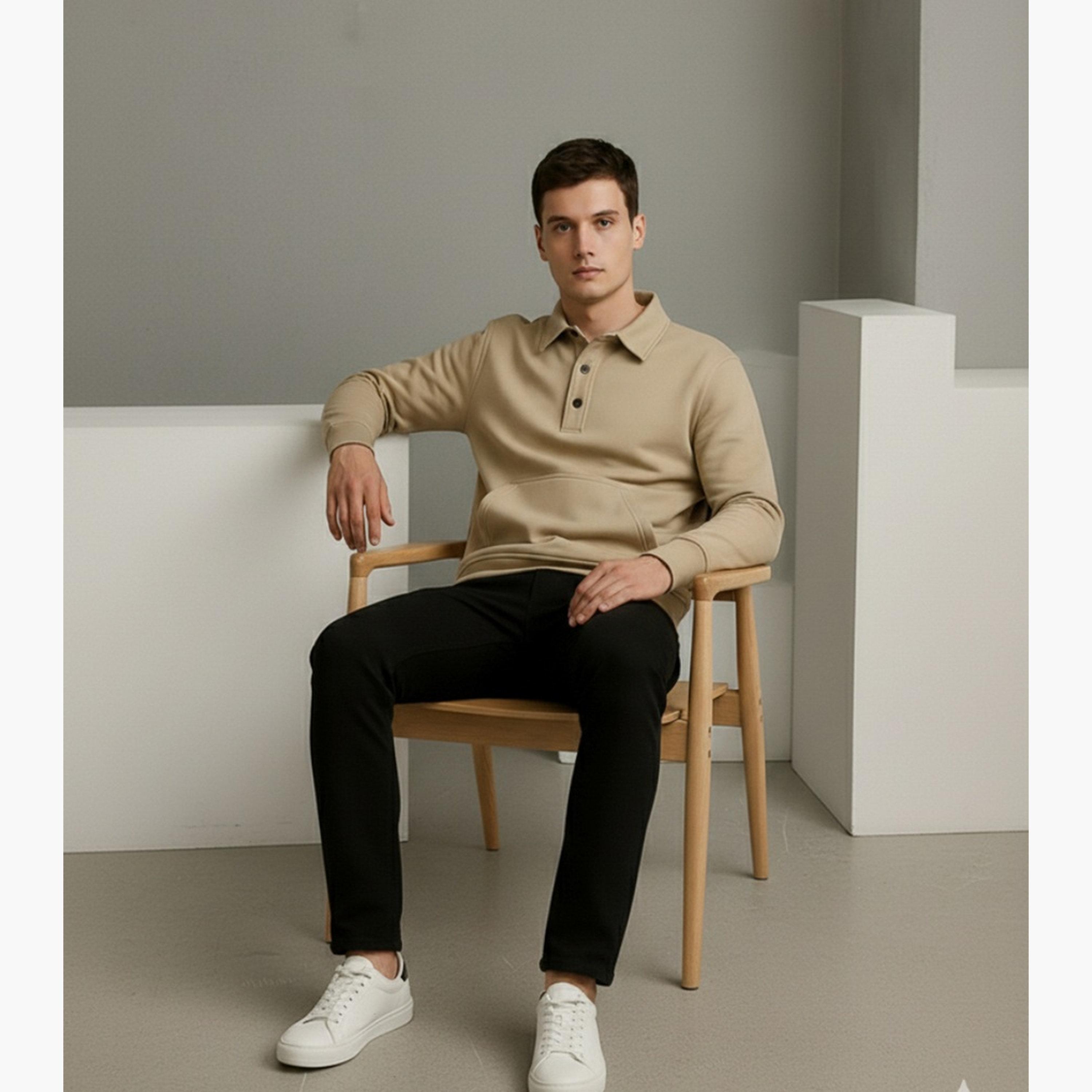 PAUSE PAUSE Solid Collared Long Sleeves Men's Nylon Sweatshirt-men-clothing-tshirtsandpolos-polos-image-5