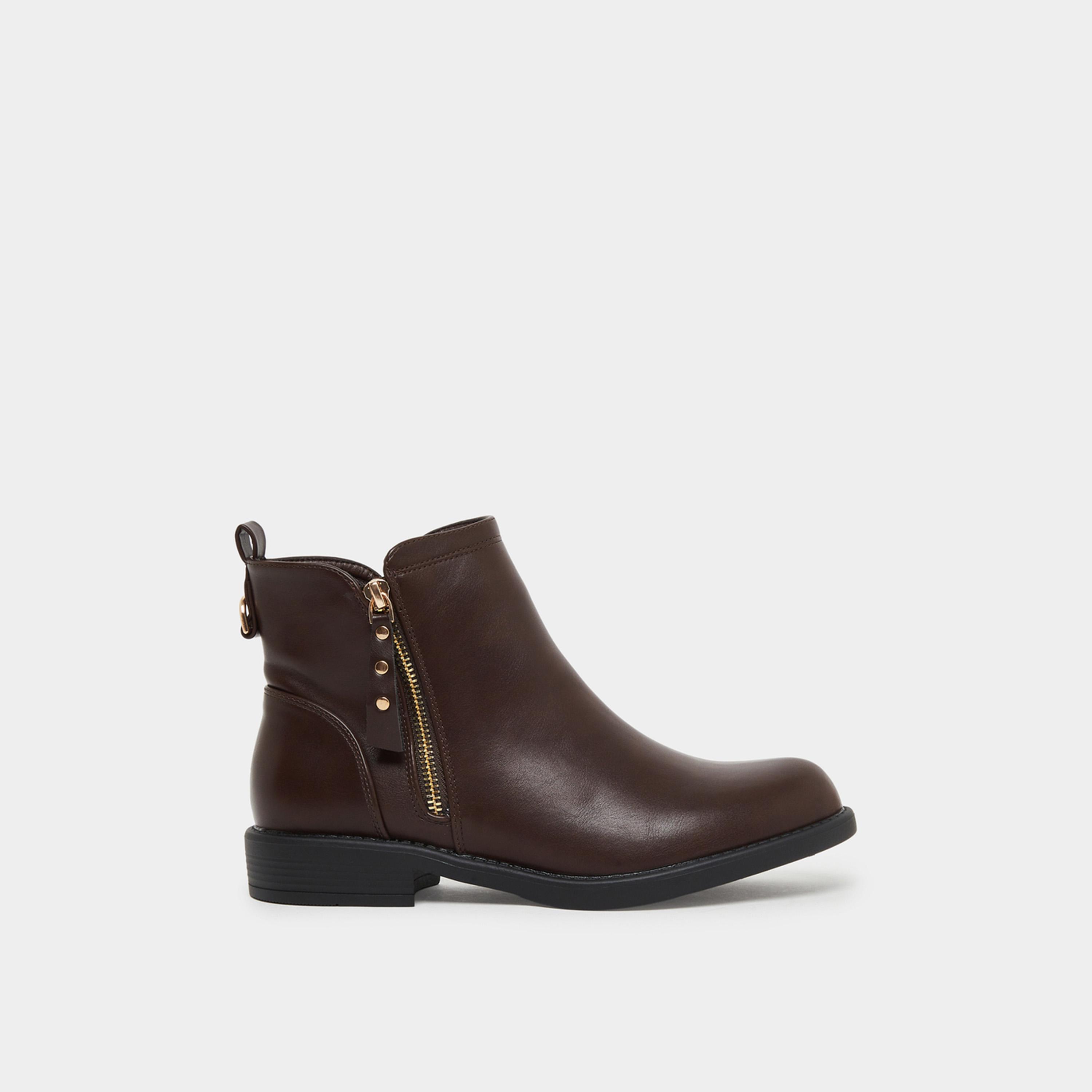 Styli Coffee Brown Ankle Boots-women-shoes-boots-image-2