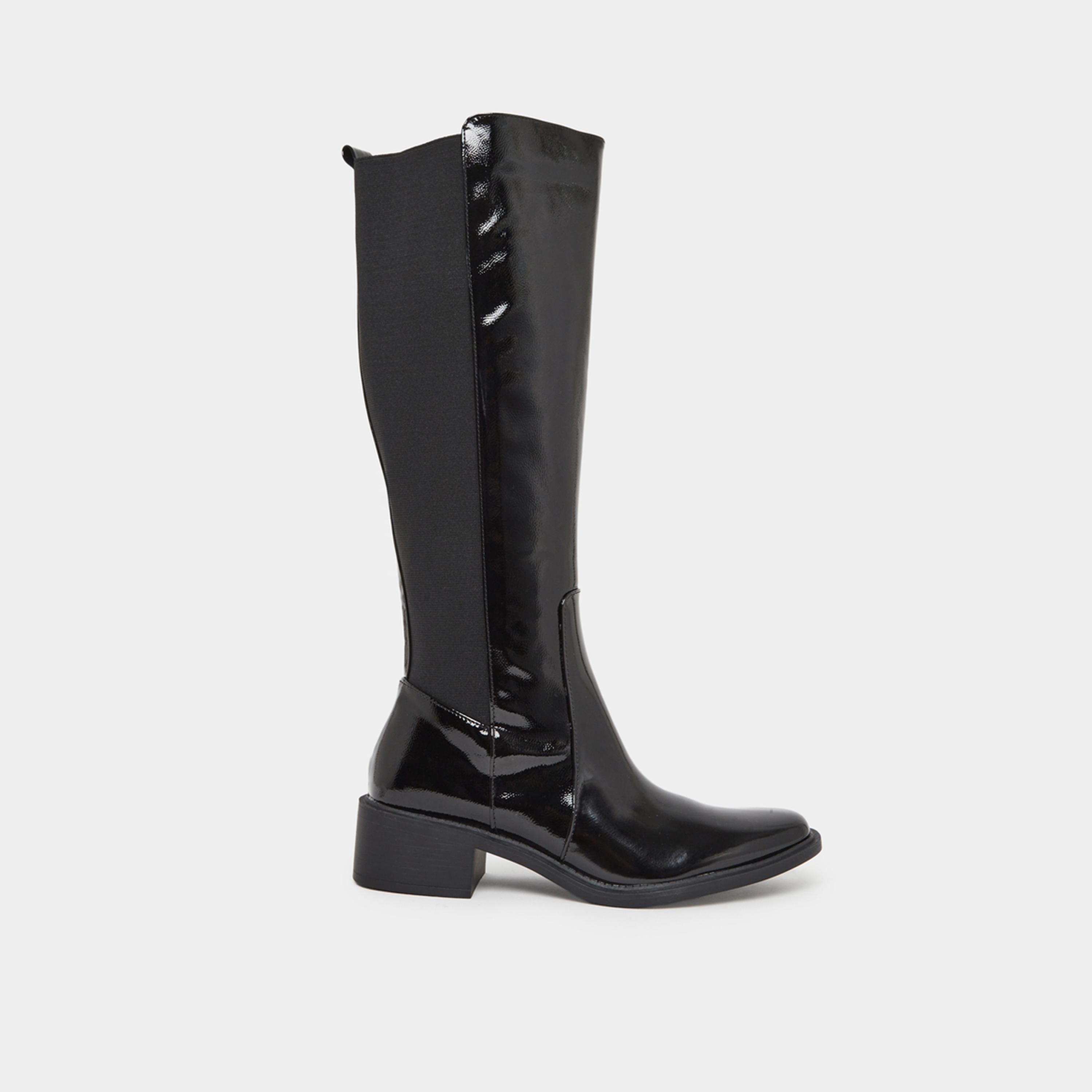 ستايلي - حذاء أسود لامع يصل إلى الركبة مع فتحة جانبية-women-shoes-boots-image-3