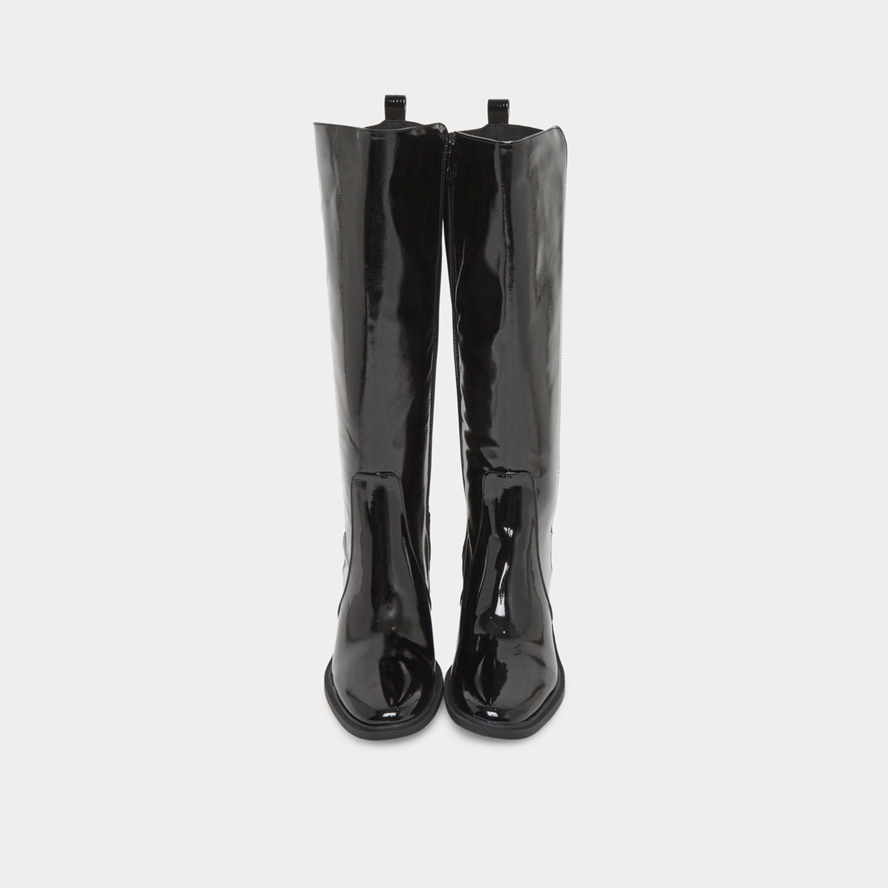 Styli Black Patent Knee-High Boots with Gusset-women-shoes-boots-image-4
