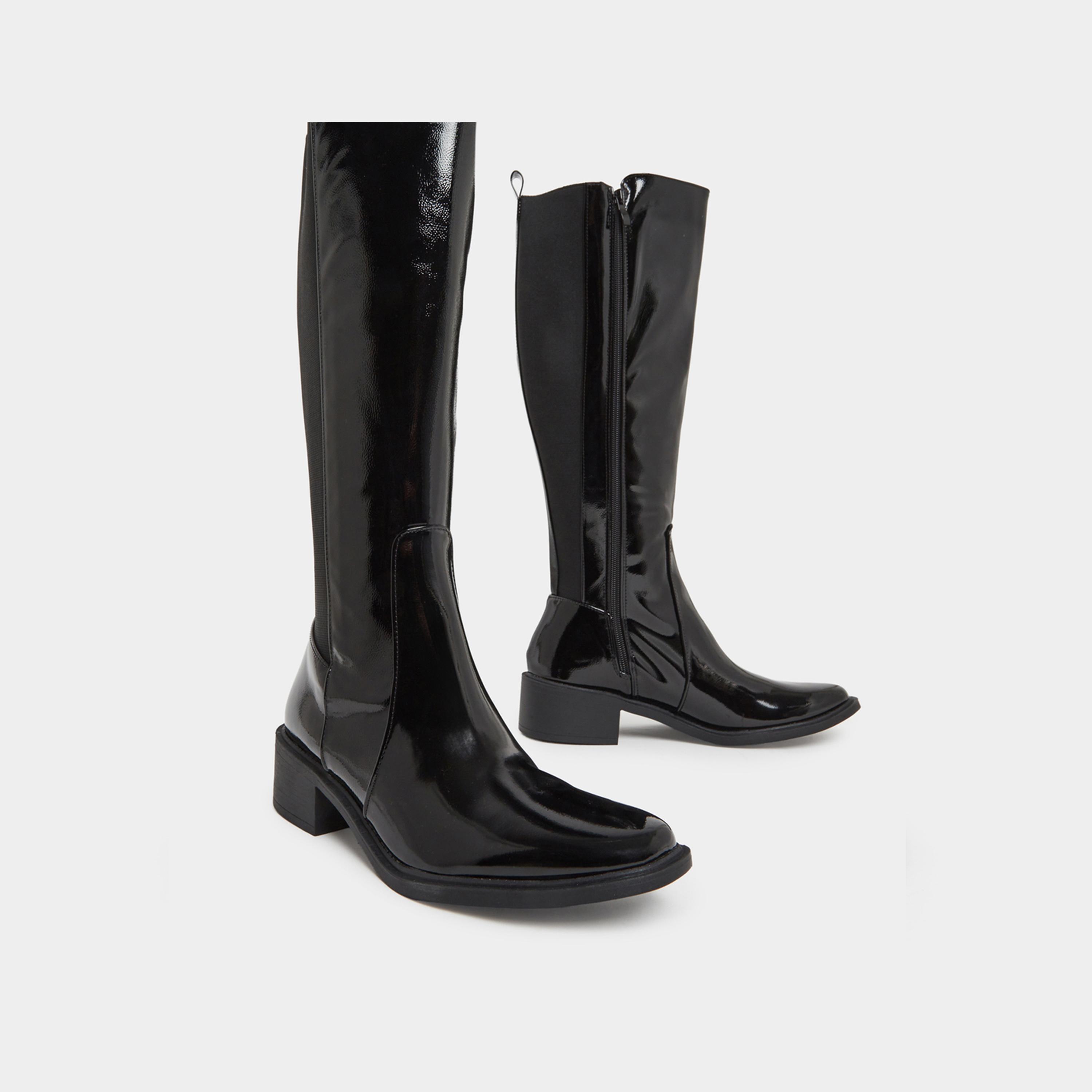 ستايلي - حذاء أسود لامع يصل إلى الركبة مع فتحة جانبية-women-shoes-boots-image-5