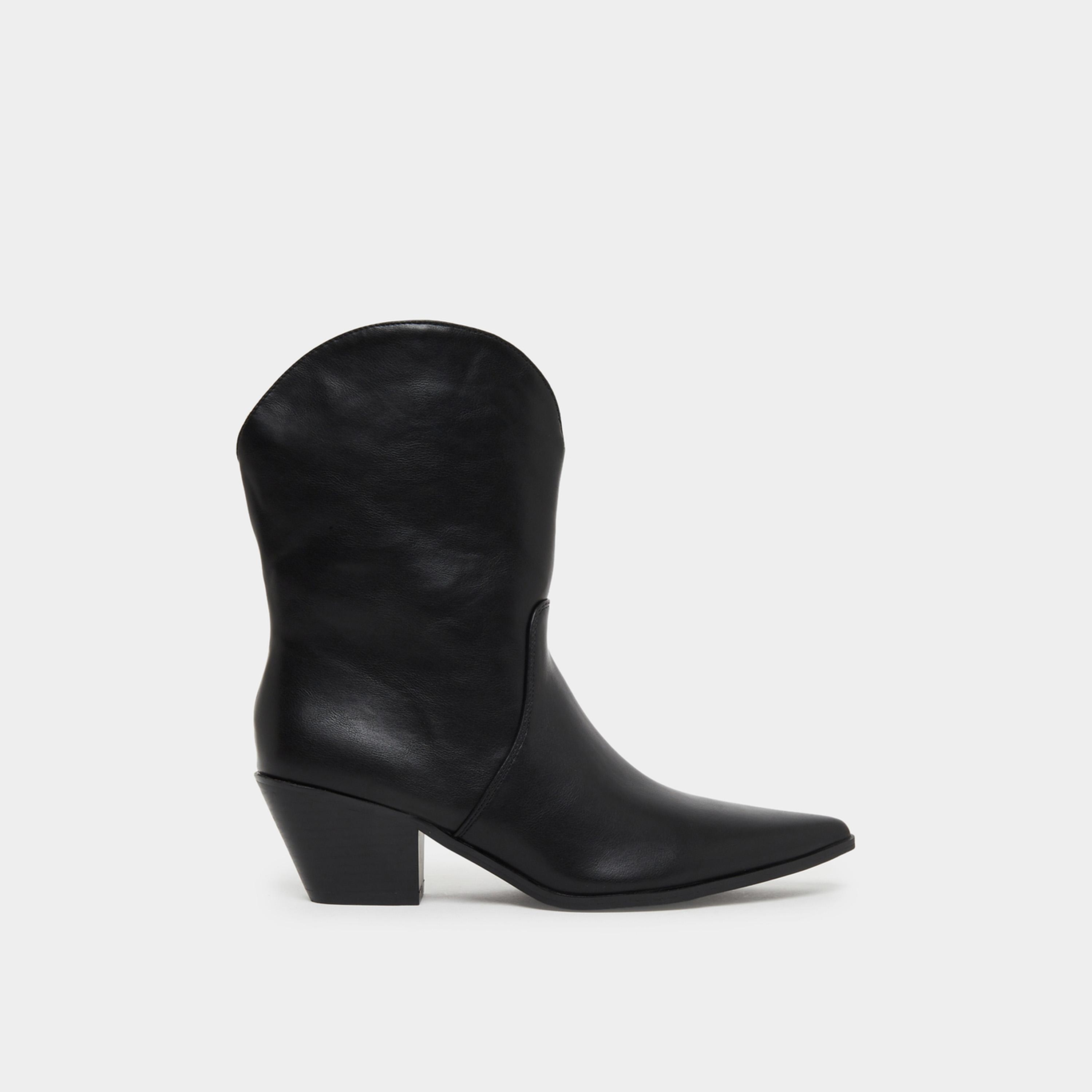 ستايلي - حذاء بطول الكاحل تصميم غربي أسود-women-shoes-boots-image-2