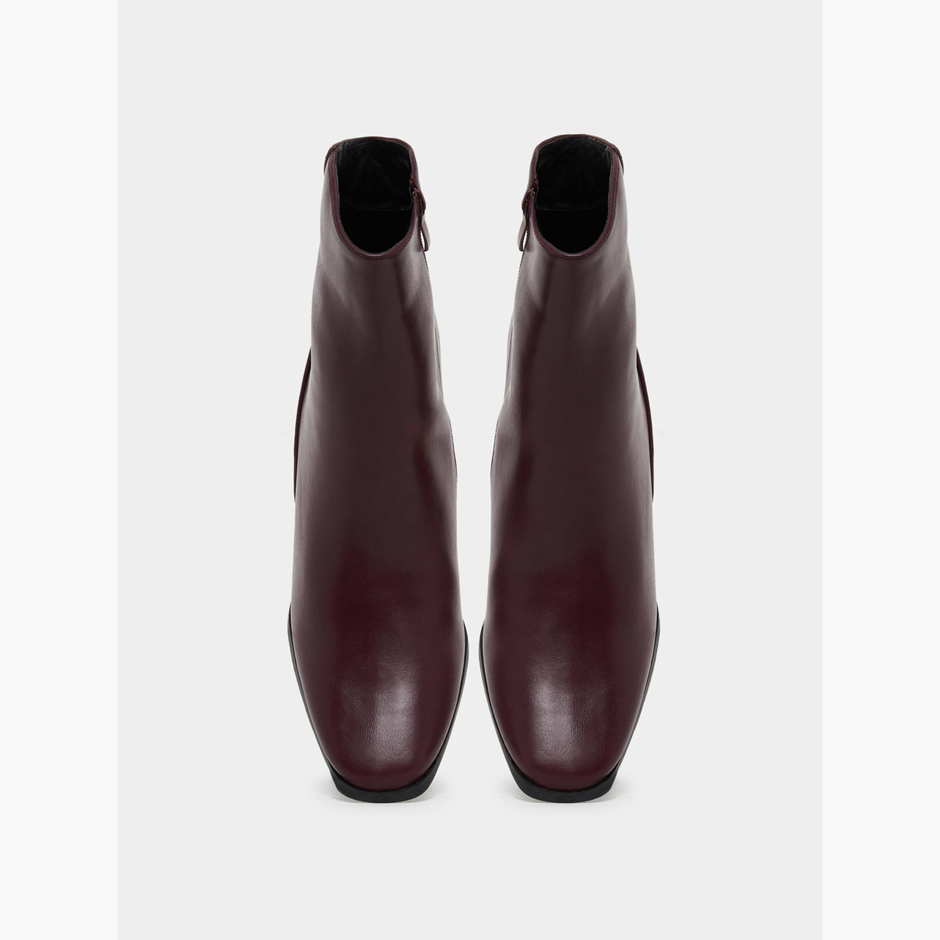 Styli Burgundy Plain Square Toe Block Heel Ankle Boots-women-shoes-boots-image-4
