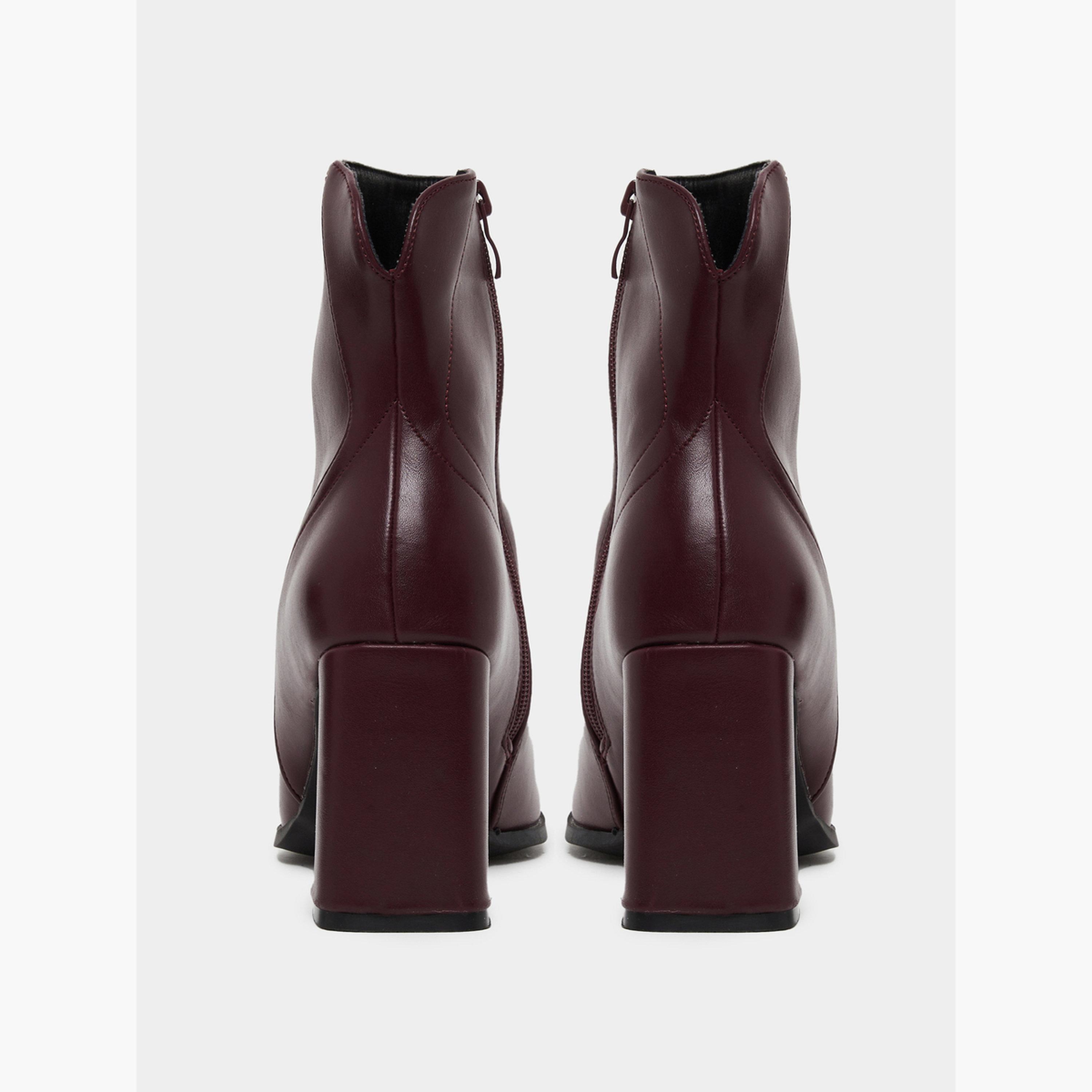 ستايلي - حذاء بكعب عريض وأصابع مربعة لون برغندي سادة-women-shoes-boots-image-6