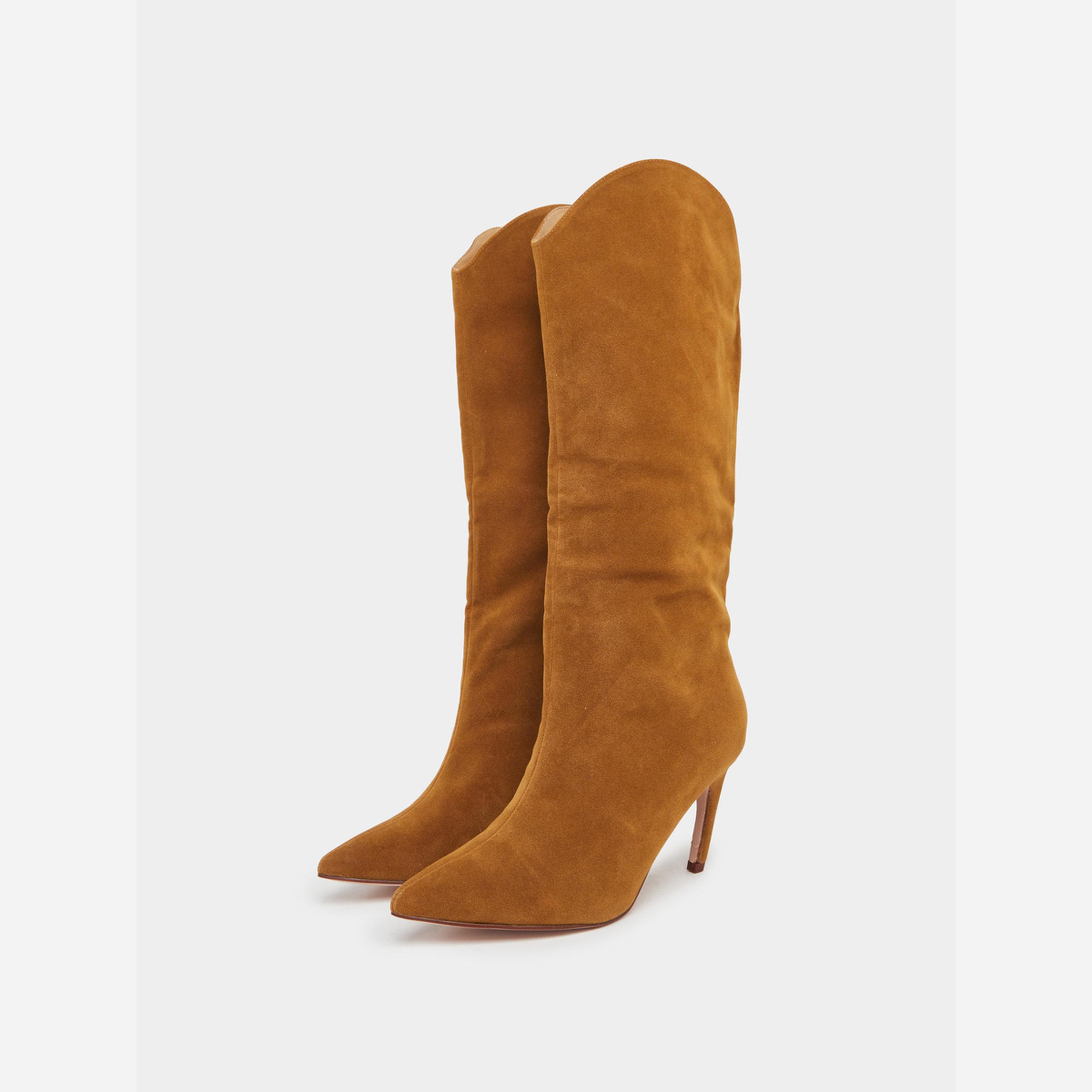 Styli Women Tan Suede Knee High Boots-women-shoes-boots-image-1