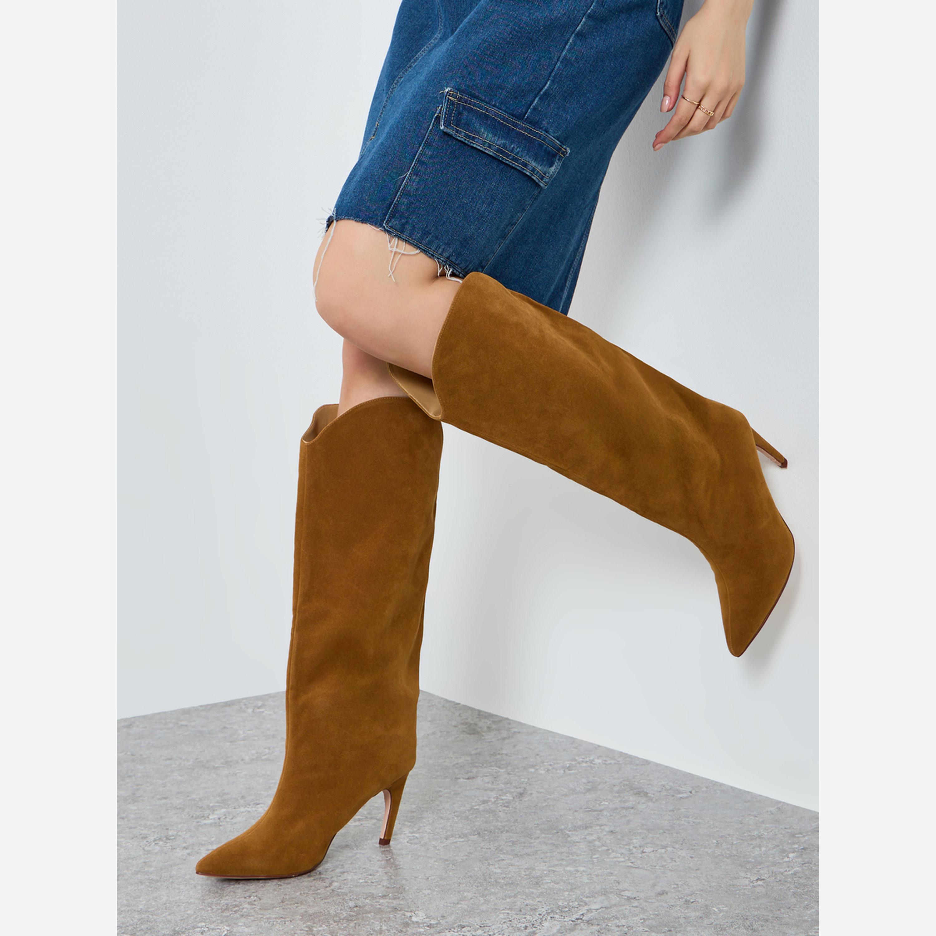 Styli Women Tan Suede Knee High Boots-women-shoes-boots-image-2