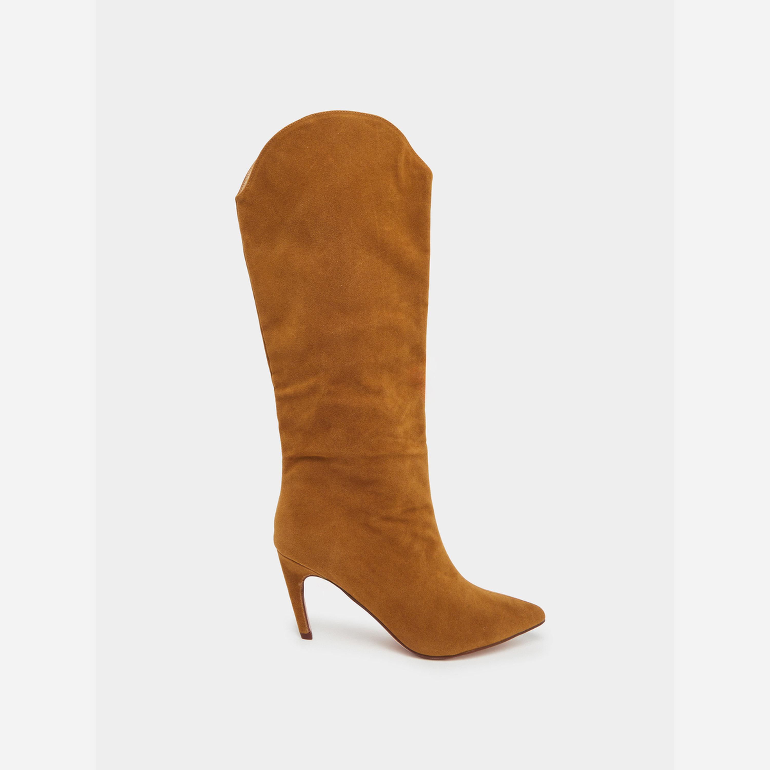 ستايلي - جزمة جلد للنساء تصل إلى الركبة لون بني-women-shoes-boots-image-3