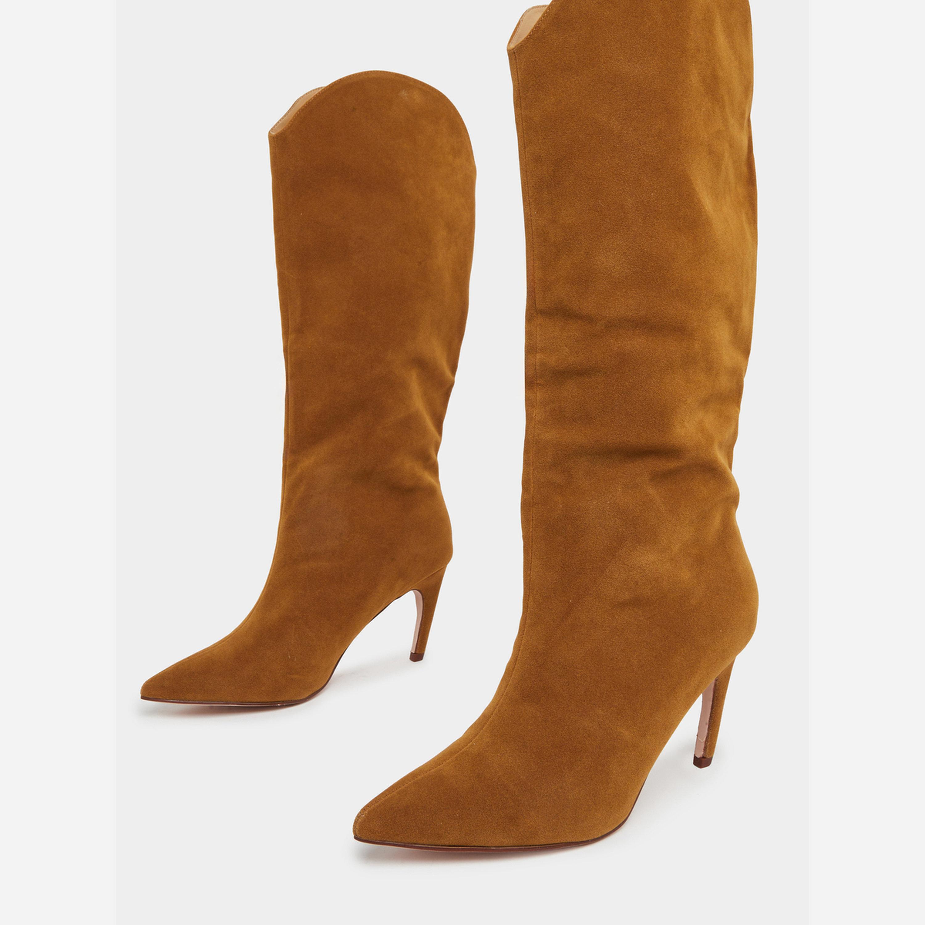 Styli Women Tan Suede Knee High Boots-women-shoes-boots-image-5