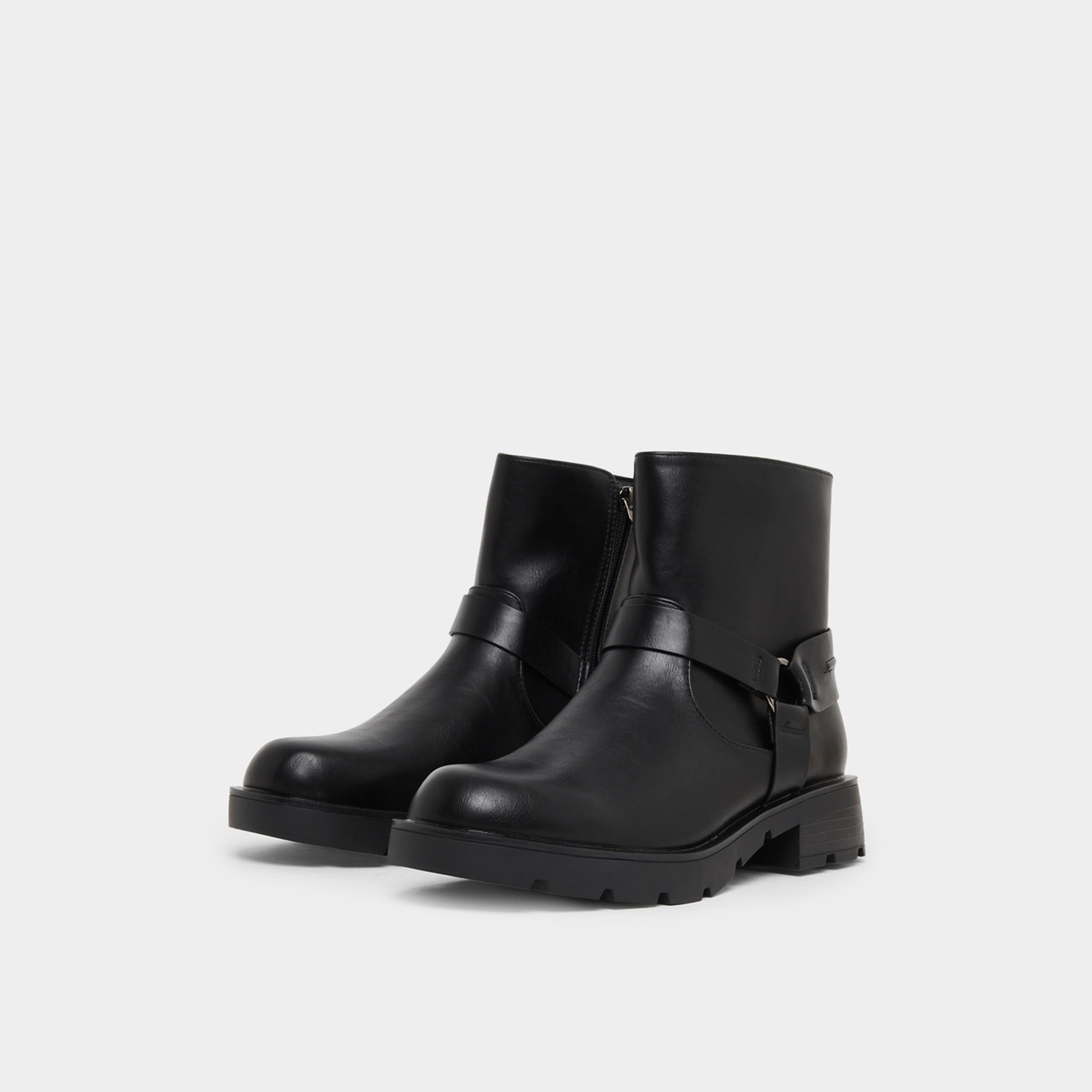 Styli Black Buckle Ankle Boots-women-shoes-boots-image-1