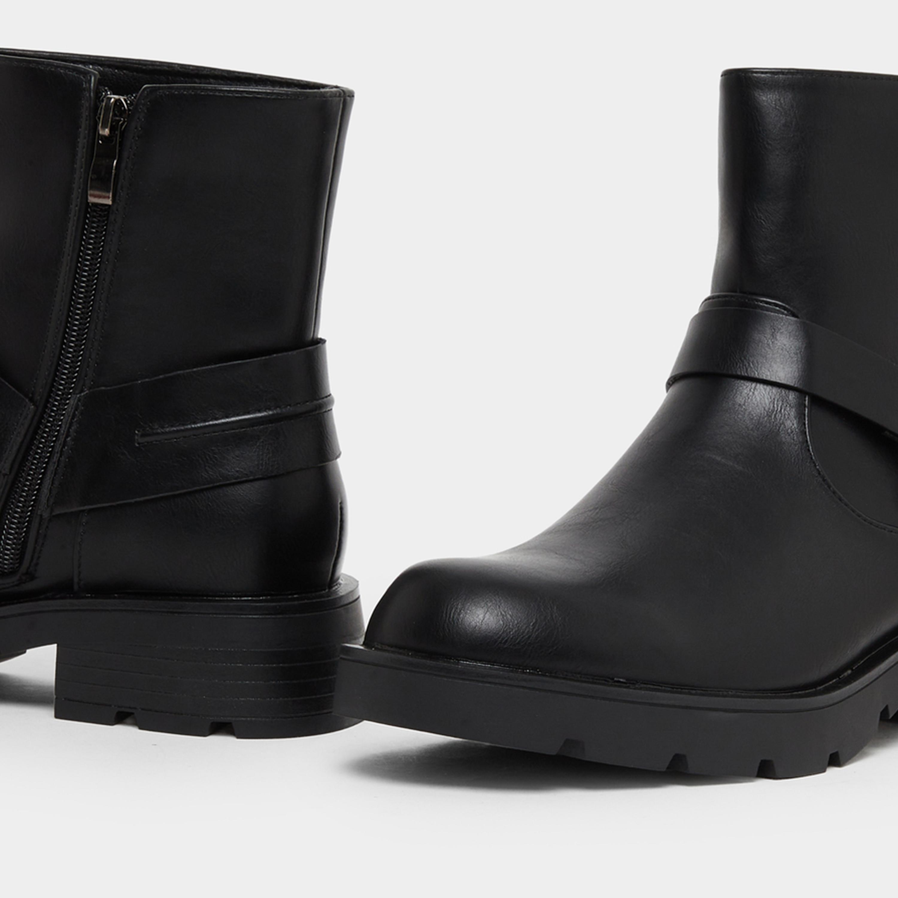 Styli Black Buckle Ankle Boots-women-shoes-boots-image-4