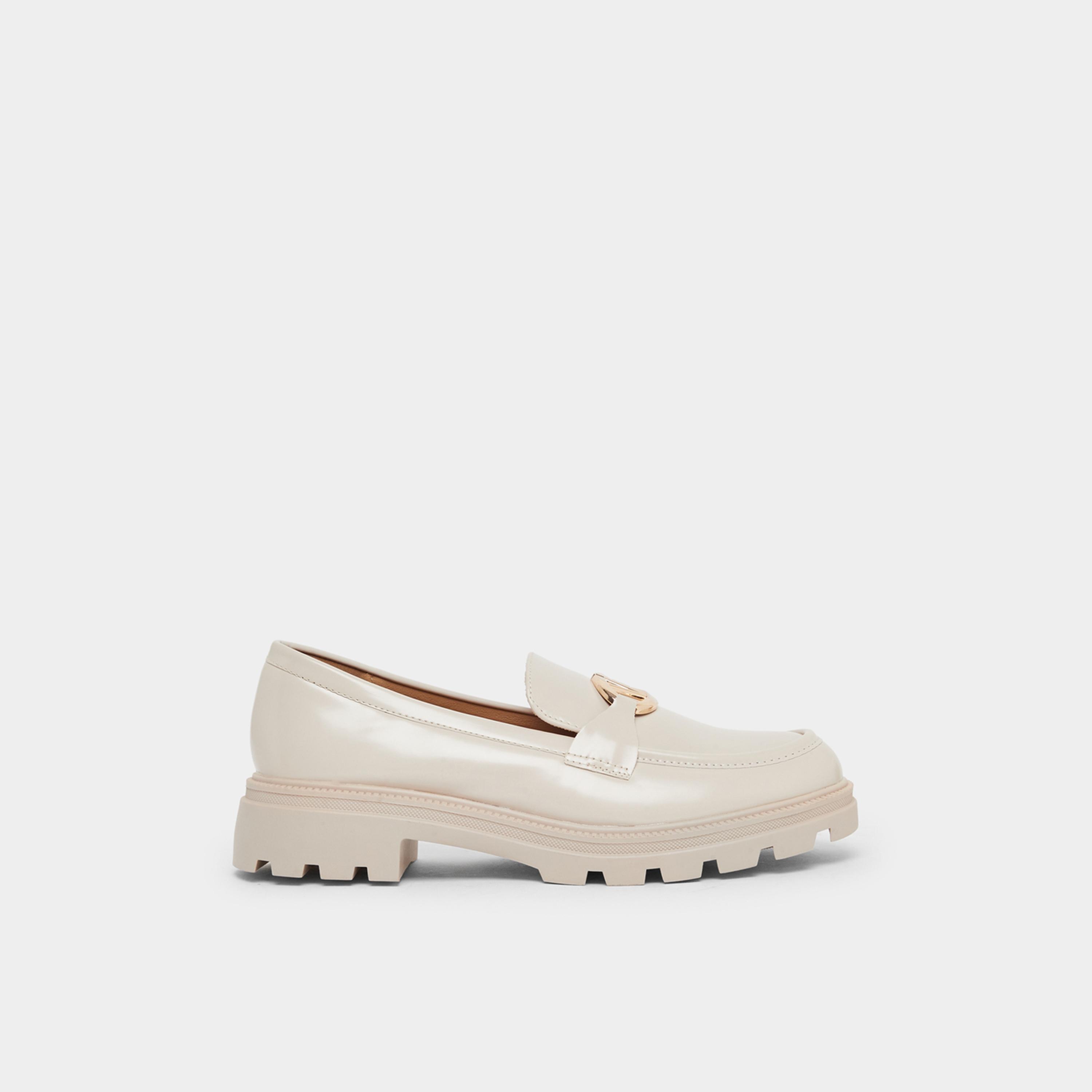 Styli Womens Beige Patent Leather Loafers-women-shoes-flats-loafers-image-2