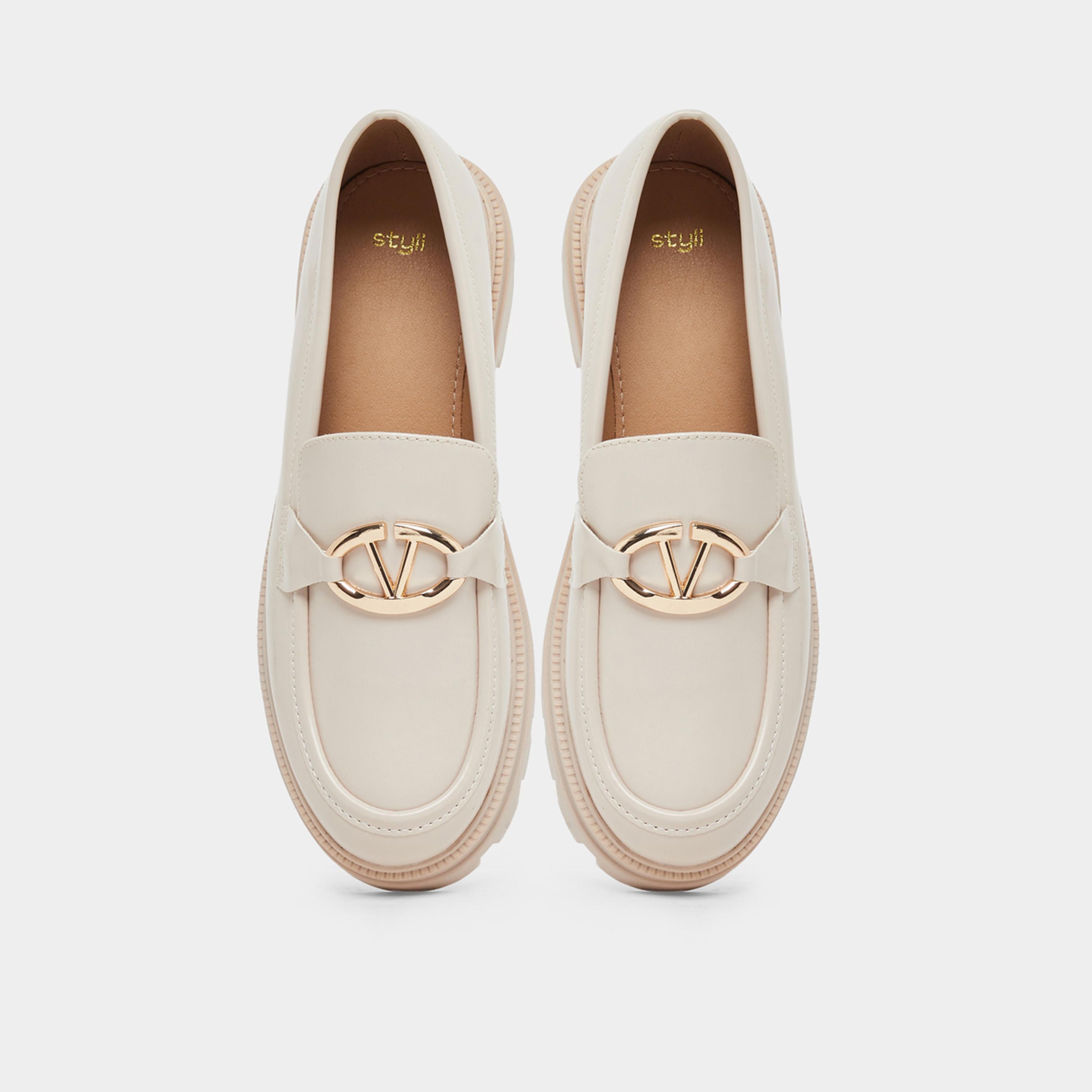 Styli Womens Beige Patent Leather Loafers-women-shoes-flats-loafers-image-3