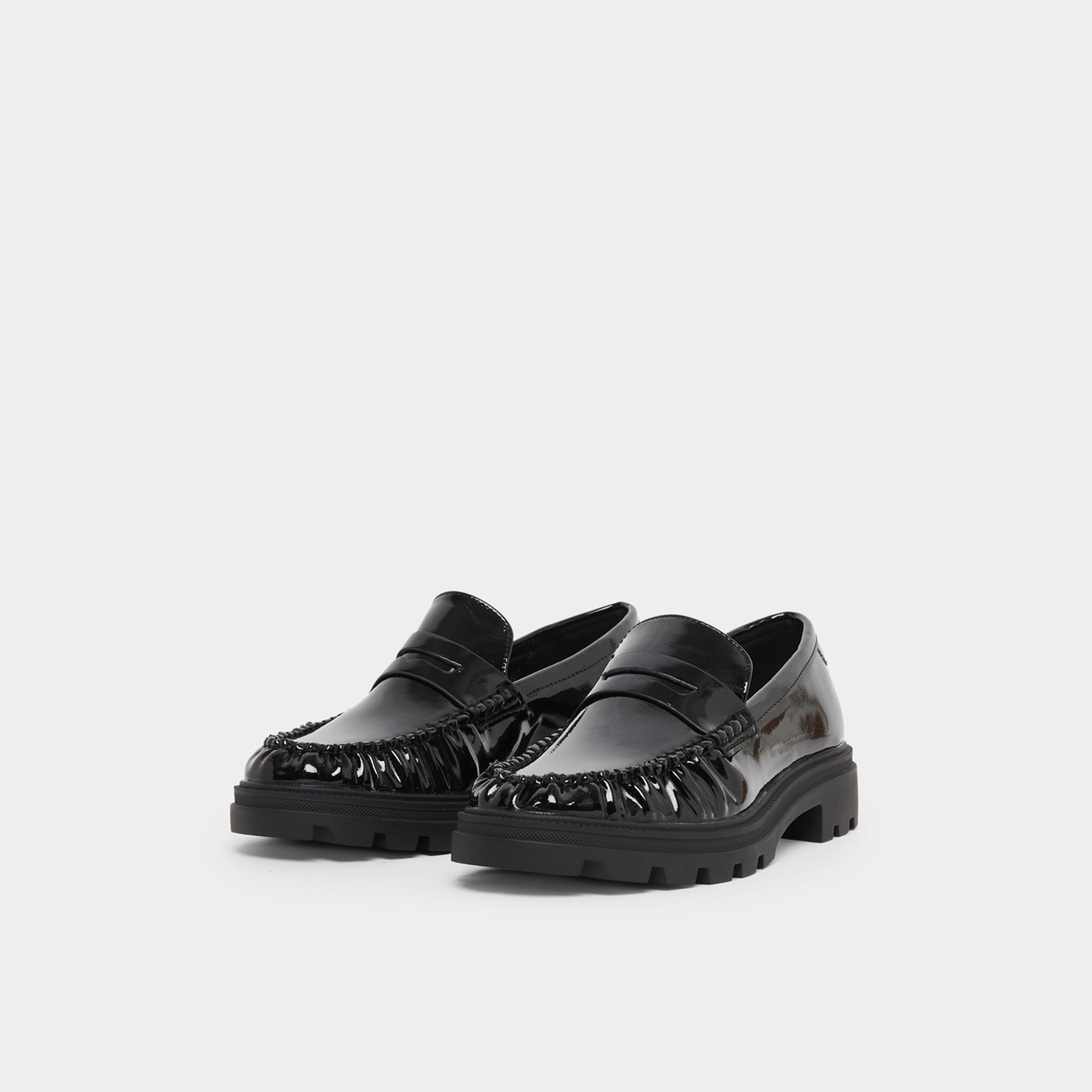 Styli Womens Black Patent Leather Loafers-women-shoes-flats-loafers-image-1
