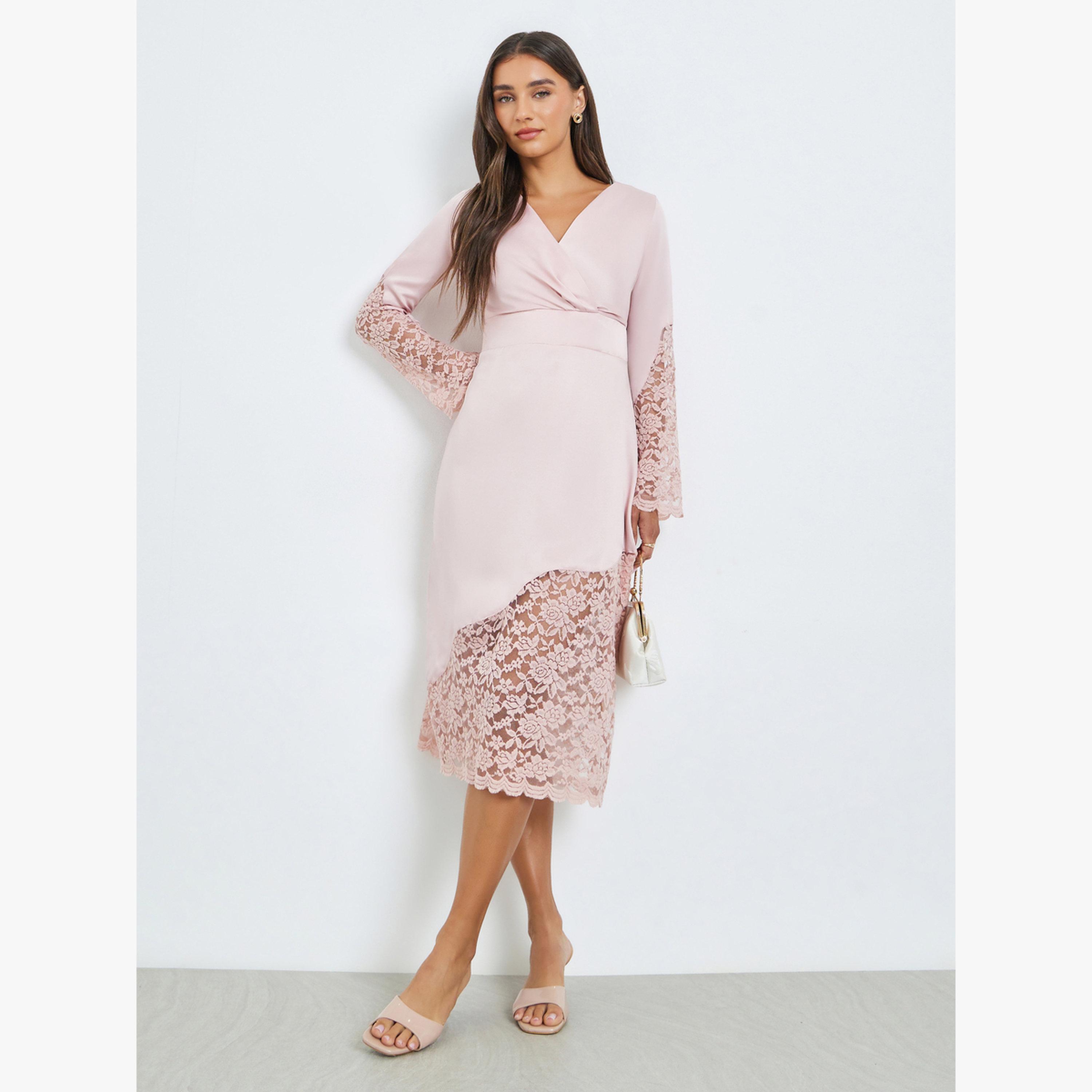 فستان ميدي شيث بتفاصيل دانتيل-women-clothing-dresses-image-1