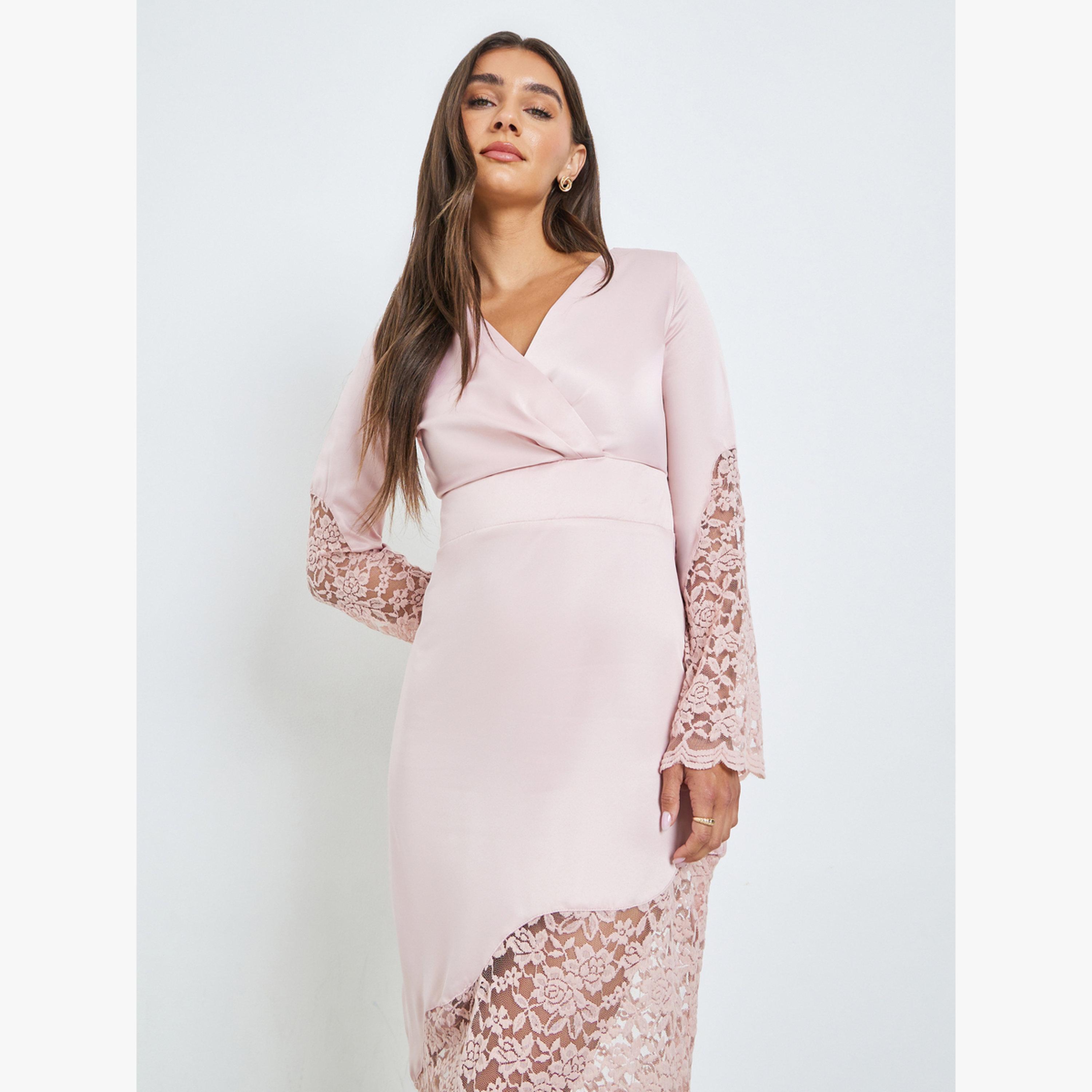 فستان ميدي شيث بتفاصيل دانتيل-women-clothing-dresses-image-2
